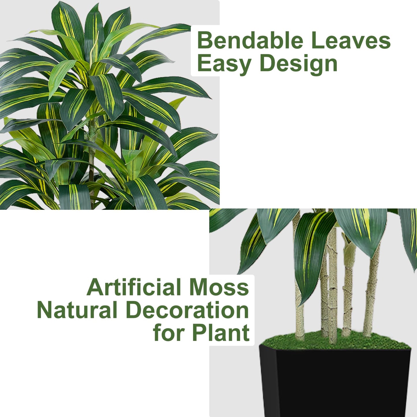Keeplush 5FT Artificial Dracaena Tree - High-Density Foliage Fake Plant with Black Tall Planter - Faux Yucca Floor Plant for Home Office Decor Indoor