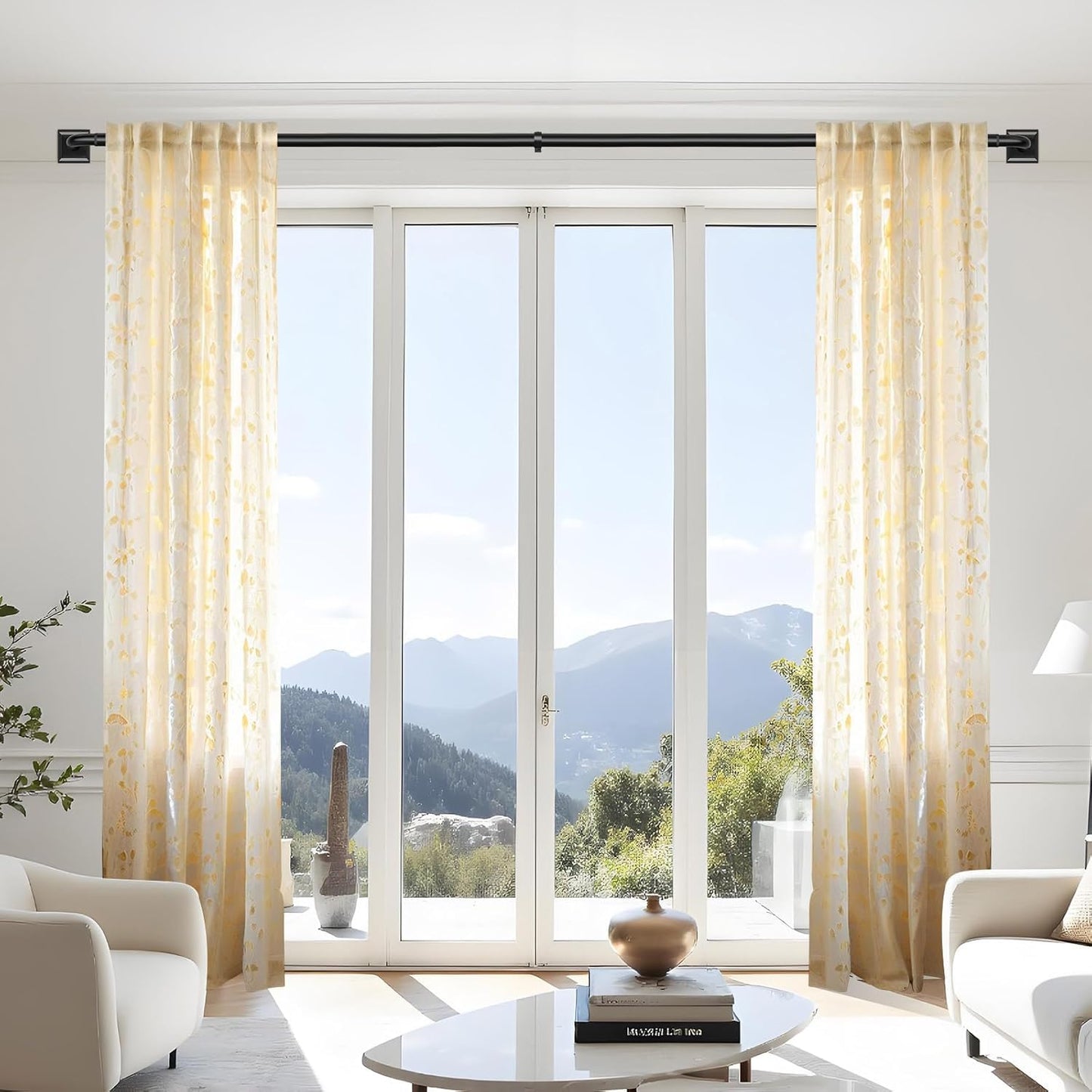 Black Curtain Rods for Windows 66-120Inch(5.5-10ft) Heavy Duty French Return Rod, Wrap Around Blackout Curtain Rods, Long Adjustable Room Darkening Drapery Rod for Bedroom, Living Room Outdoor Patio