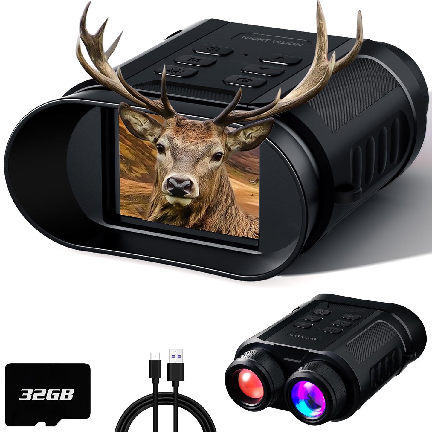 Valentines Day Gifts & Night Vision Goggles - 5W Upgraded 4K HD IR Binoculars - 8X Digital Zoom/Rechargeable Battery/32GB Card/Flashlight, Camping Exploration Gifts for Men Dad Husband Boy Friend