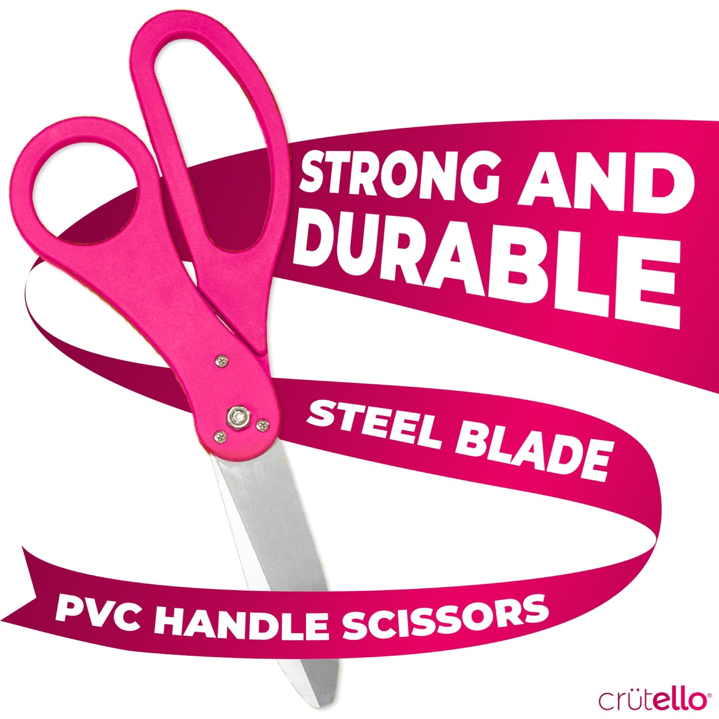 Crutello Giant Ribbon Cutting Ceremony Kit 21"Grand Opening Scissors Set with Sharp, Pink Handled Durable XL Scissors, and 30 Feet of Oversized 4"Wide Pink Ribbon