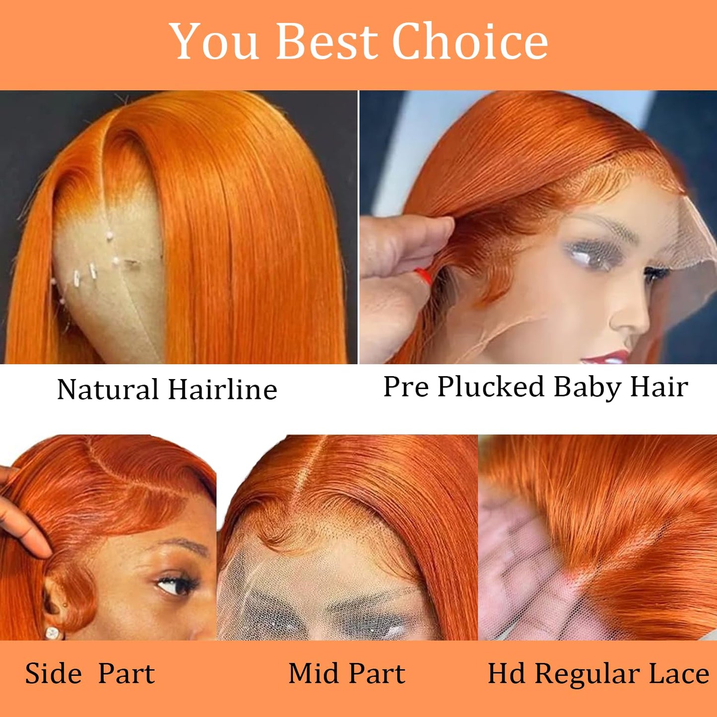 PANDA ANGEL Ginger Wig Human Hair 13x4 Straight Ginger Orange Lace Frontal Wigs Human Hair Hd Transparent Wear and Go Glueless Wigs Human 350# Ginger Straight Wig Human Hair for Women 26 Inch