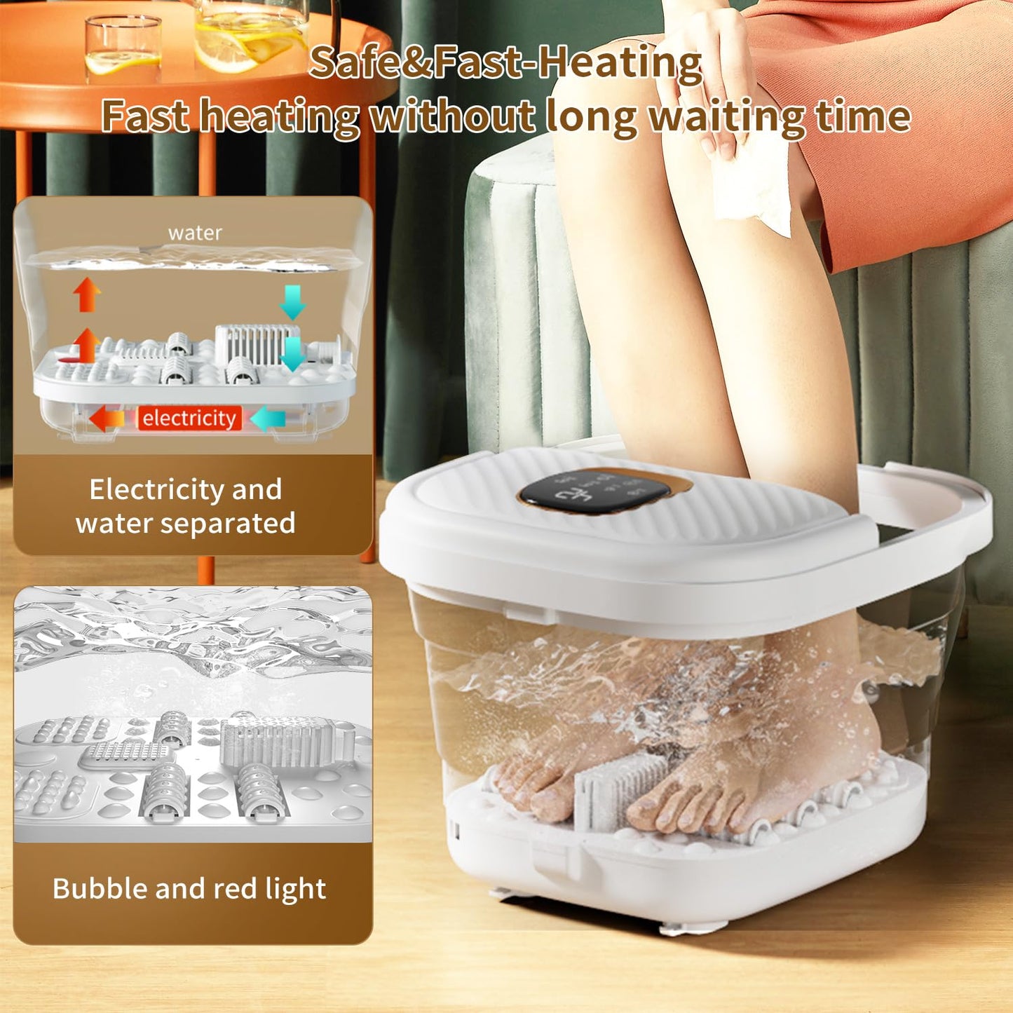 Collapsible Foot Spa with Heat, Touchscreen, Foldable Foot Bath Massager with Temperature Control, Foot Massage Rollers, Pedicure Foot Spa for Home, Office, Relaxation, Christmas gift for Men & Women