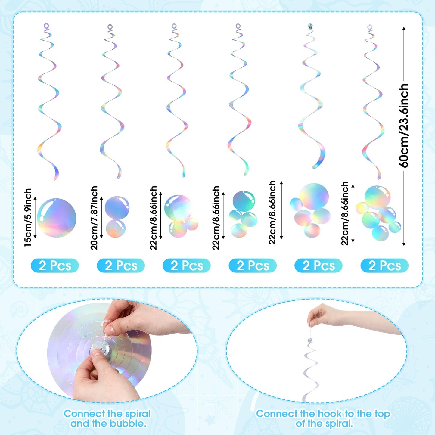Soulchen 20 Pcs Hanging Jellyfish Paper Lanterns with Tassel Curtains Swirl Bubble Streamers Under The Sea Ocean Themed Mermaid Party Decorations for Birthday Baby Shower Beach Ceiling(Blue)