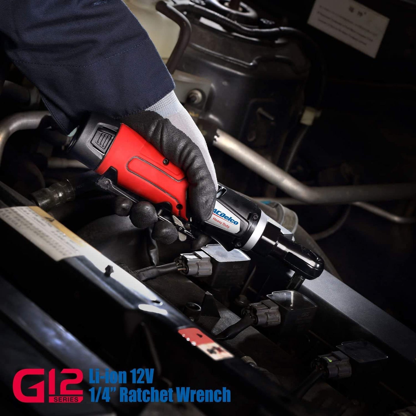 ACDelco ARW1207P G12 Series 12V Cordless Li-ion 1/4” 30 ft-lbs. Torque Ratchet Wrench Tool Kit, Red