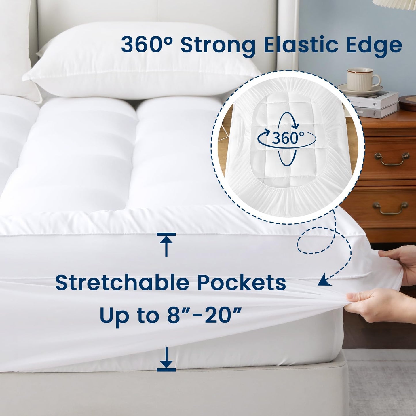 YUGYVOB Full Size Mattress Pad Extra Thick, Cooling, and Breathable Mattress Topper 8-21" Deep Pocket Soft Down Alternative Fi