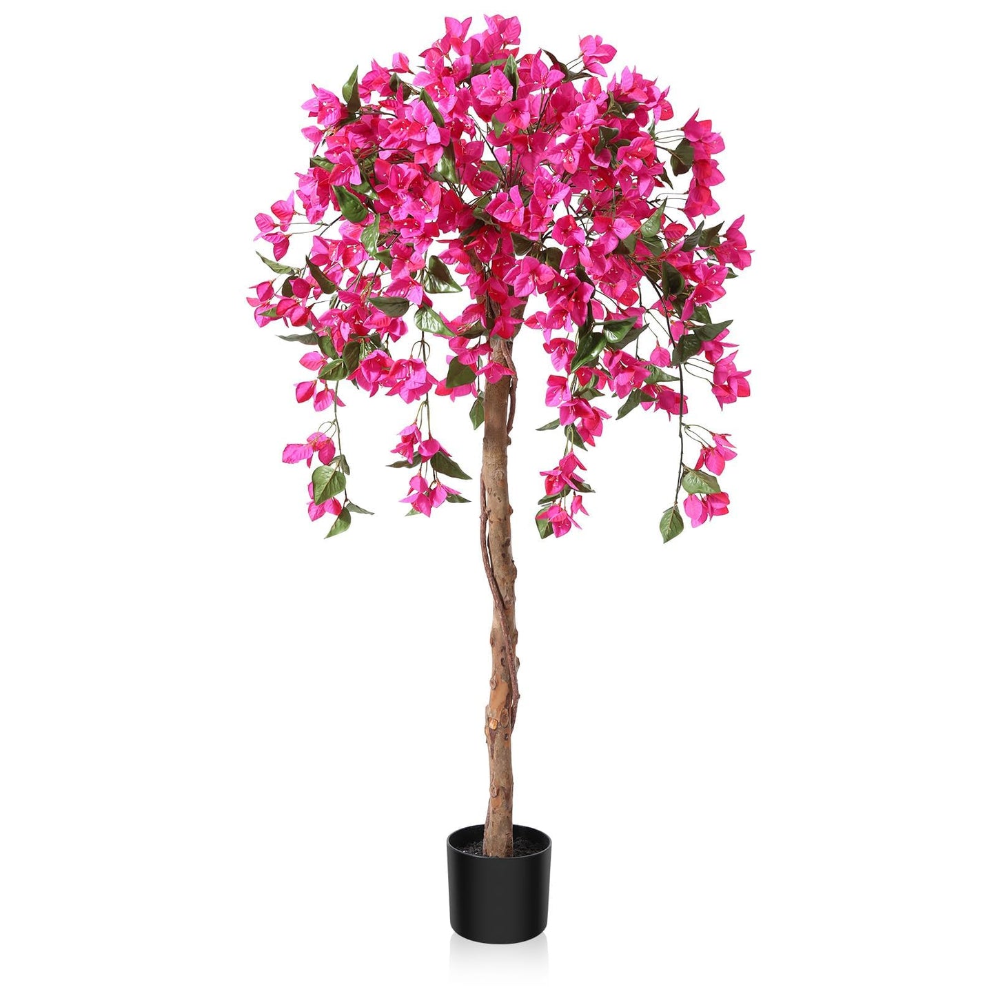 Laiwot 4FT Artificial Tree Tall Potted Fake Bougainvillea Trees for Outdoor Indoor Office Wedding Home Decor Lifelike Faux Plants with Wood Trunk and Pink Flowers