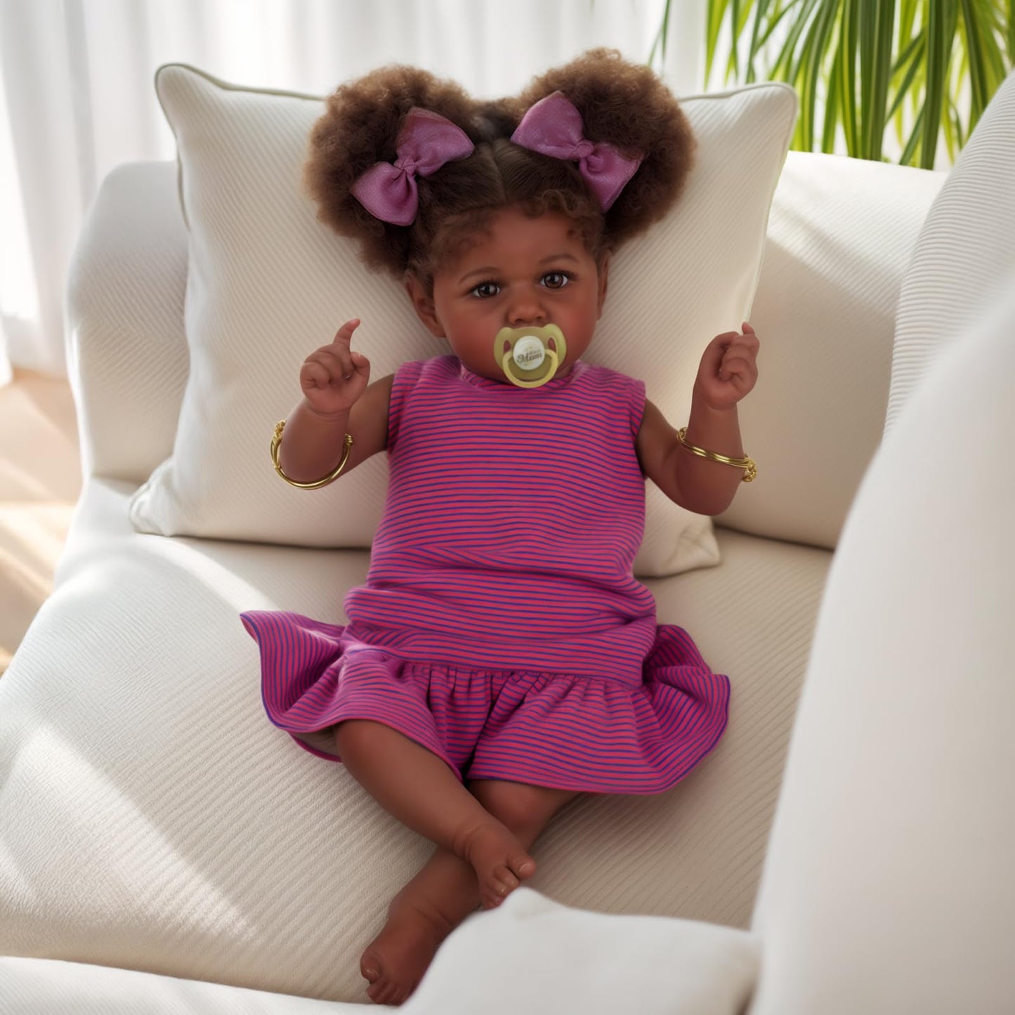 JIZHI Reborn Baby Dolls Black - 22 Inch Lifelike Soft Body Realistic-Newborn Baby Dolls Taupe Eyes Caramel Skin Tone Orange Crushed Flowers Skirt Real Life Baby Dolls Gift for Kids Age 3