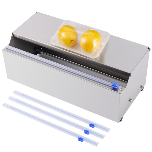14 Inch Stainless Steel Plastic Food Wrap Dispenser, Cling Film Cutter with 4 Slide Blades for Home Kitchen, Meal Prep, Baking