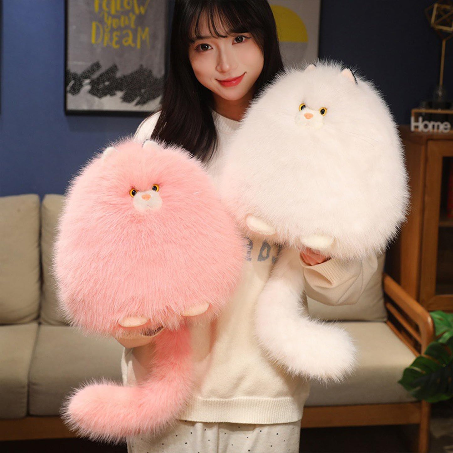 PEACH CAT Persian Cat Stuffed Animal 11.8" Fat Kitten Plush Cute Plushies Toys Gifts for Kids White