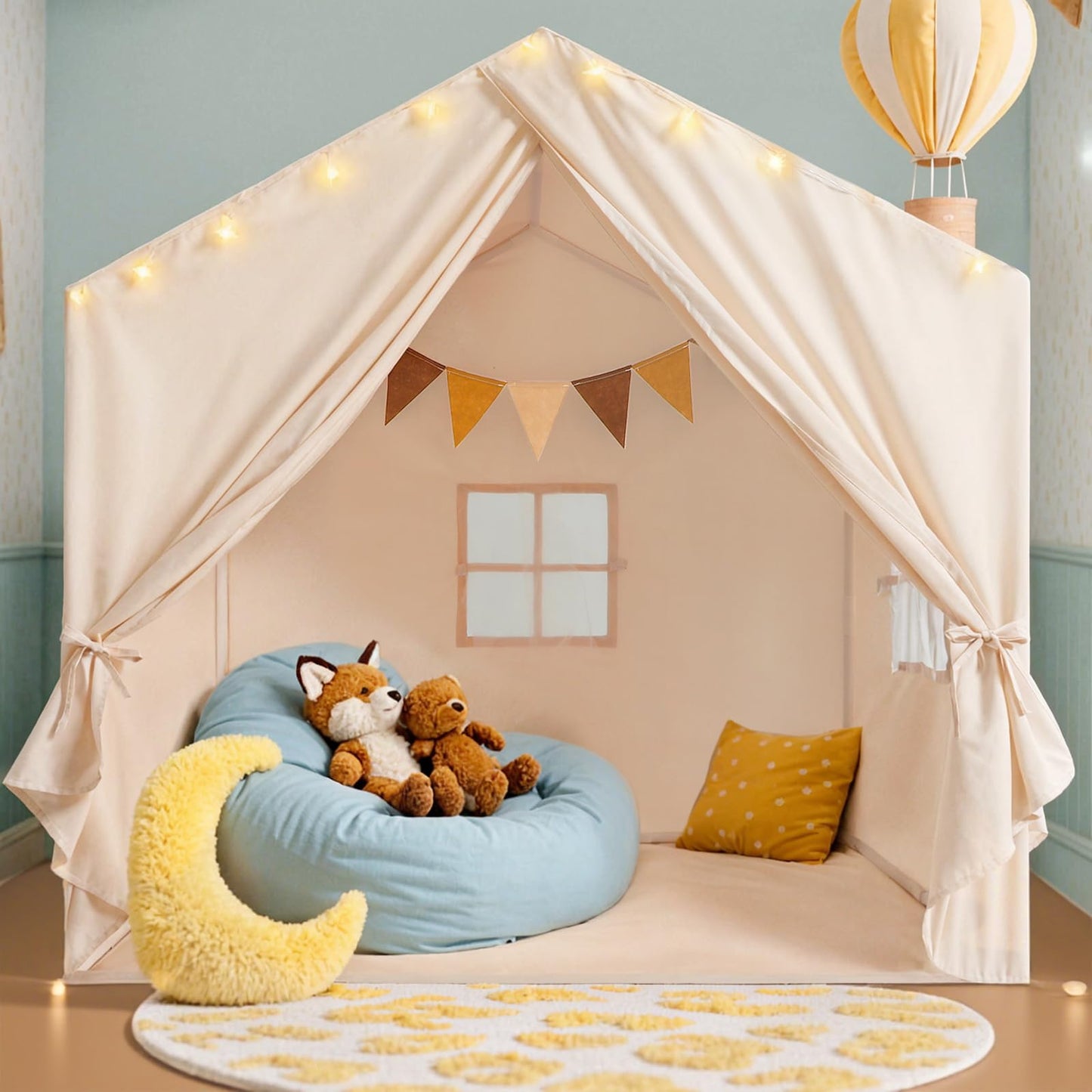Kids Tent, Play Tent with Star Lights, Large Play Tents with 2 Windows, Kids Playhouse Indoor & Outdoor, Reading Nook, Christmas Toddler Tents for Girls & Boys, 52" x35" x 51", Green