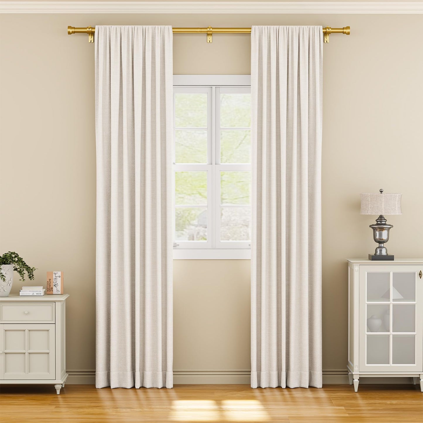 YaFex Curtain Rods 2 Pack 32-84 Inch, Heavy Duty 1 Inch Curtain Rod, Gold Long Adjustable Window Treatment Rods, Modern Design, Easy Installation
