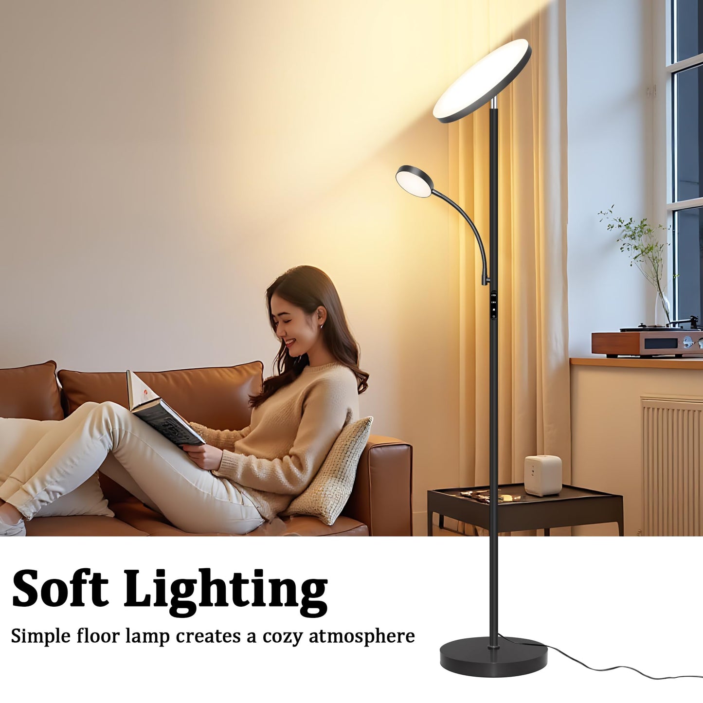 Floor Lamp-42W/4200LM Super Bright Floor Lamp,Dimmable 2-in-1 LED Floor Lamp for Bedroom,Torchiere Floor Lamps with Remote & Touch Control,69" Tall Standing Lamp for Living Room,Office,Reading,Black