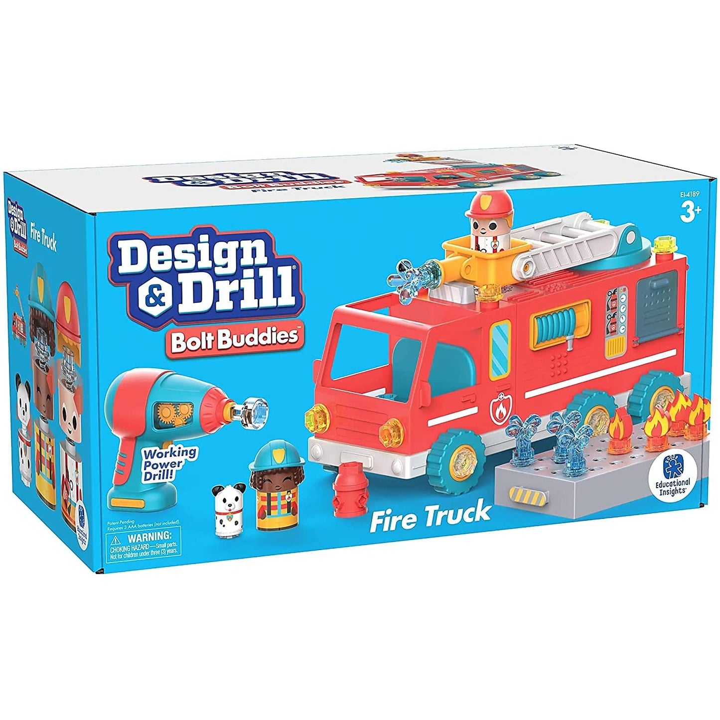Educational Insights Design & Drill Bolt Buddies Fire Truck Take Apart Toy with Electric Toy Drill, Preschool STEM Gift for Boys & Girls, Ages 3+
