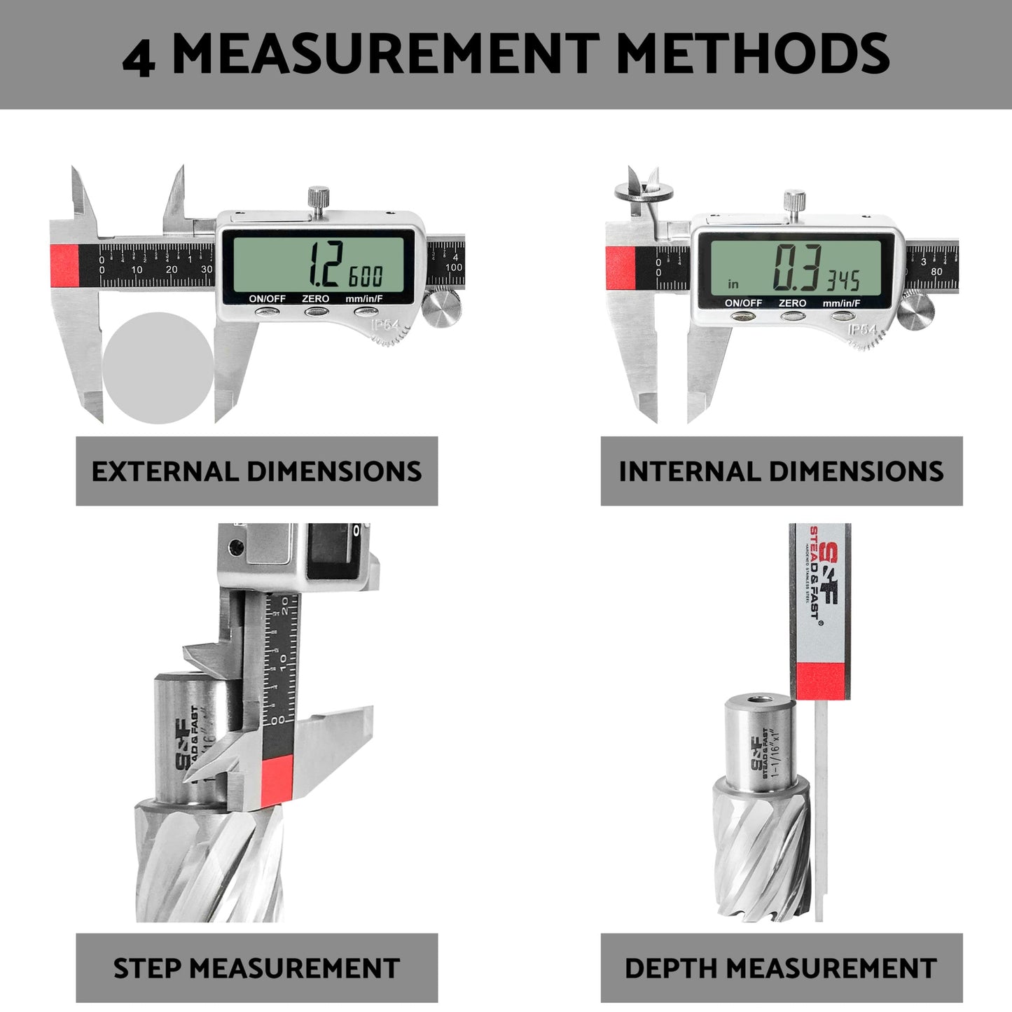 Digital Caliper Measuring Tool 6 inch with Extra Large LCD Screen DCXD6-SS-54, Vernier Caliper Digital Micrometer IP54, Measures Inch Metric Fraction by S&F STEAD & FAST