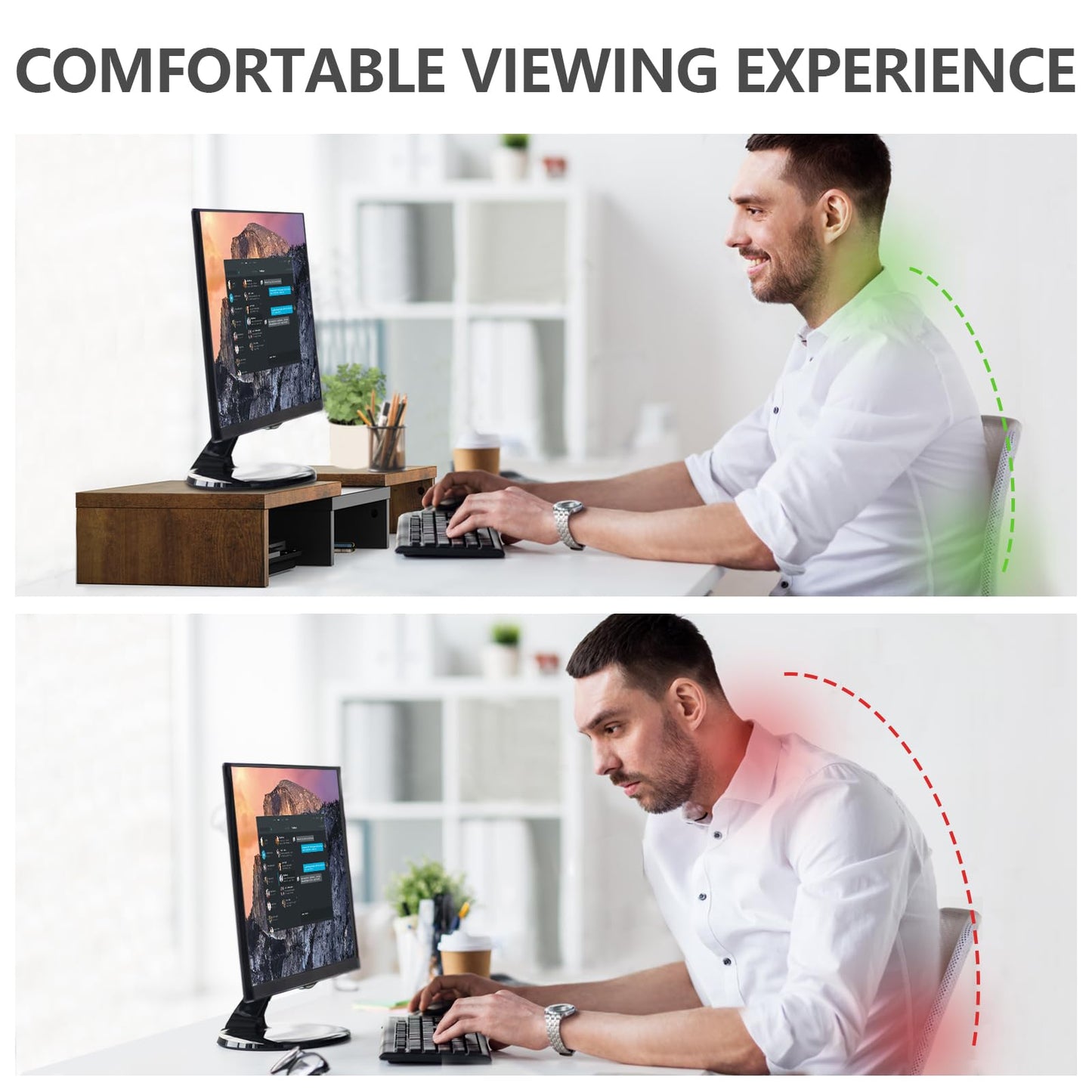 TAVR Dual Monitor Stand Riser, Computer Monitor Stands for 2 Monitors, Extra Long Multifunctional Wooden Desktop Organizer Riser for Computer, Laptop, PC, Printer, TV, Max 43.3" Length, Rustic Brown
