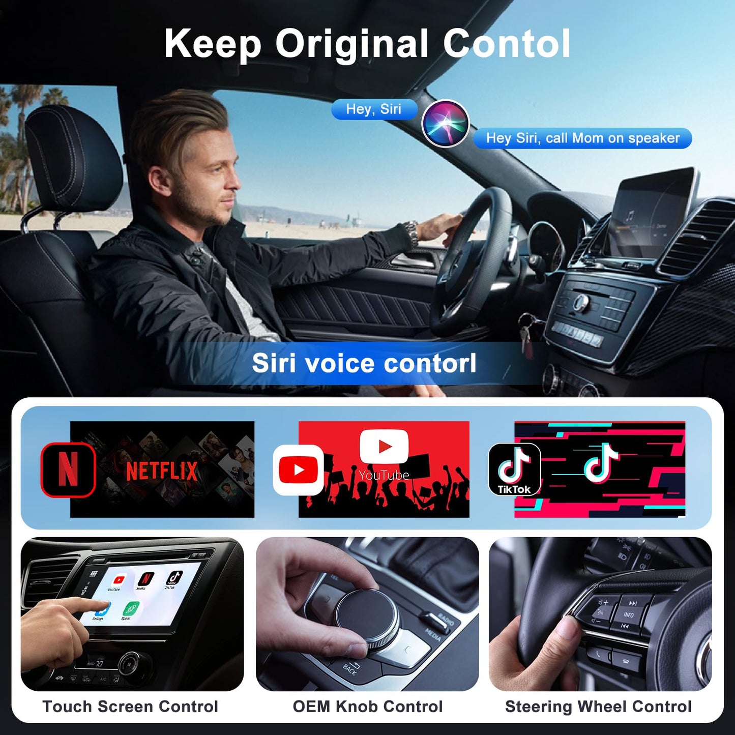 Wireless Carplay Adapter Built in YouTube Netflix,Carplay Wireless for Wired CarPlay to Wireless Support YouTube Netflix Tiktok Video Play,Easy Plug and Play_Black