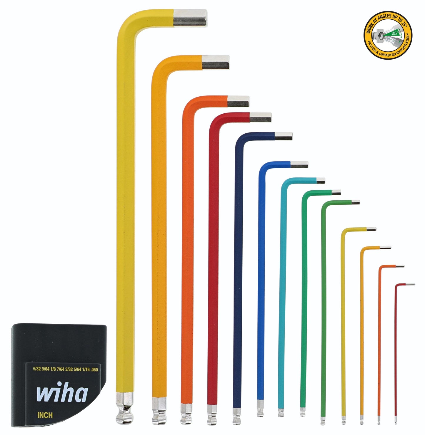 Wiha 13 Piece Ball End Color Coded Hex L-Key Set - Inch