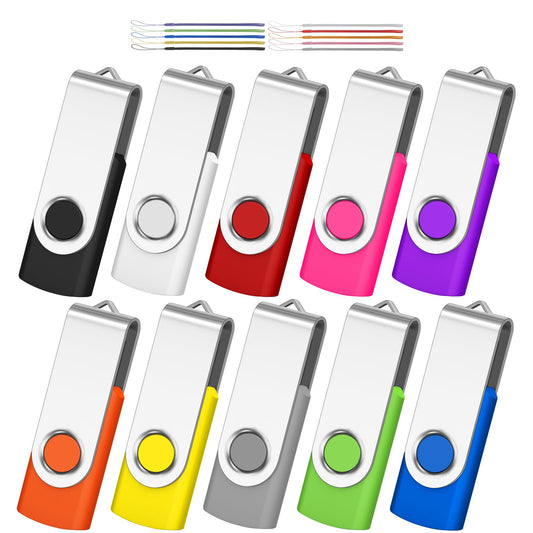 AreTop 32GB Flash Drive, Pack of 10 USB Drive, Portable Keychain Lanyard Thumb Drive for Date Storage, Jump Drive Colorful Multipack, USB2.0 USB Flash Drive 10 Pack(10 Pack 32GB, Mix-Colors)