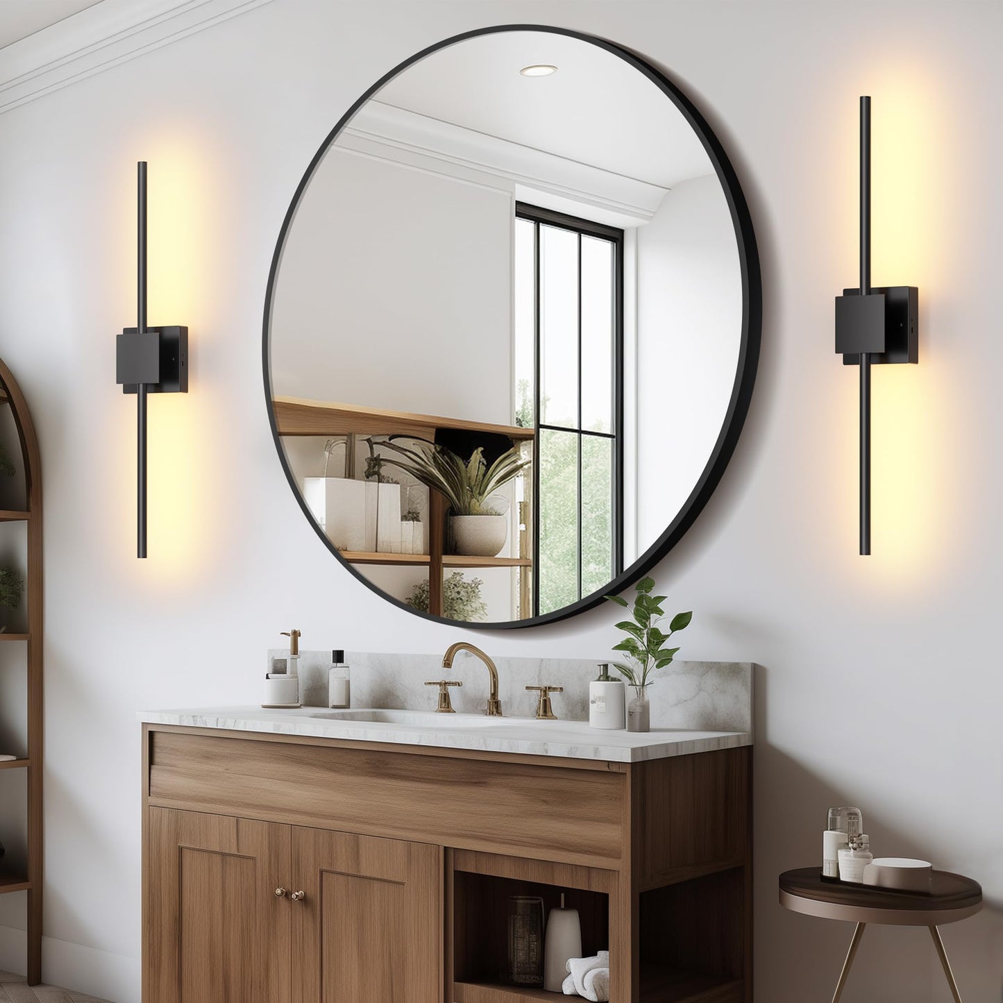 Battery Operated Wall Sconces Set of 2, 𝐔𝐩𝐠𝐫𝐚𝐝𝐞𝐝 8000mAh Rotatable Picture Lights with Remote Control, Dimmable 3000-6500K LED Rechargeable Wall Lights for Living Room Bedroom Mirror, 28.3In