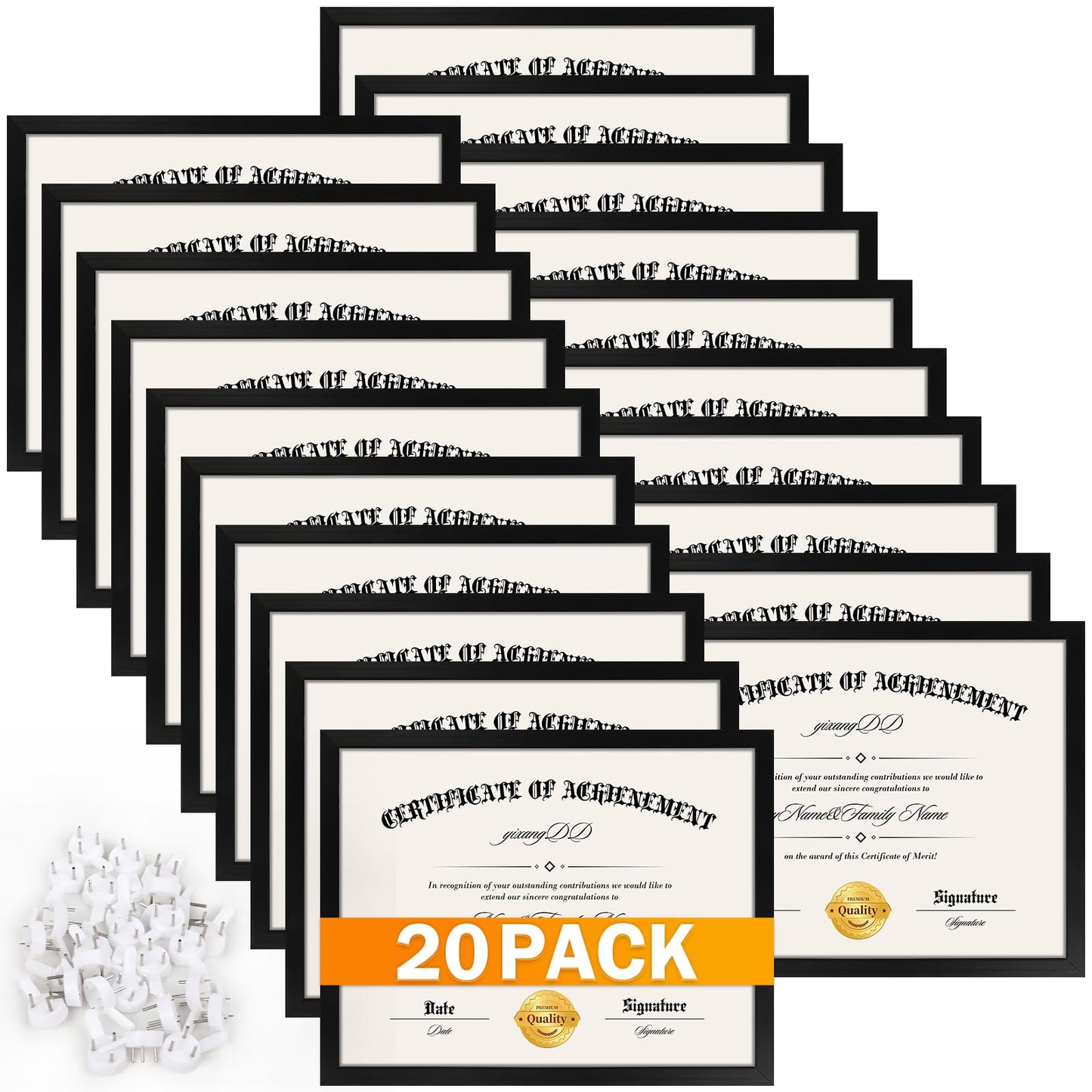 YixangDD 20 Pack Certificate Frames 8.5 x 11, College Diploma Frame with Clear Plexiglass, Black Degree Document Frame for Wall and Tabletop Display
