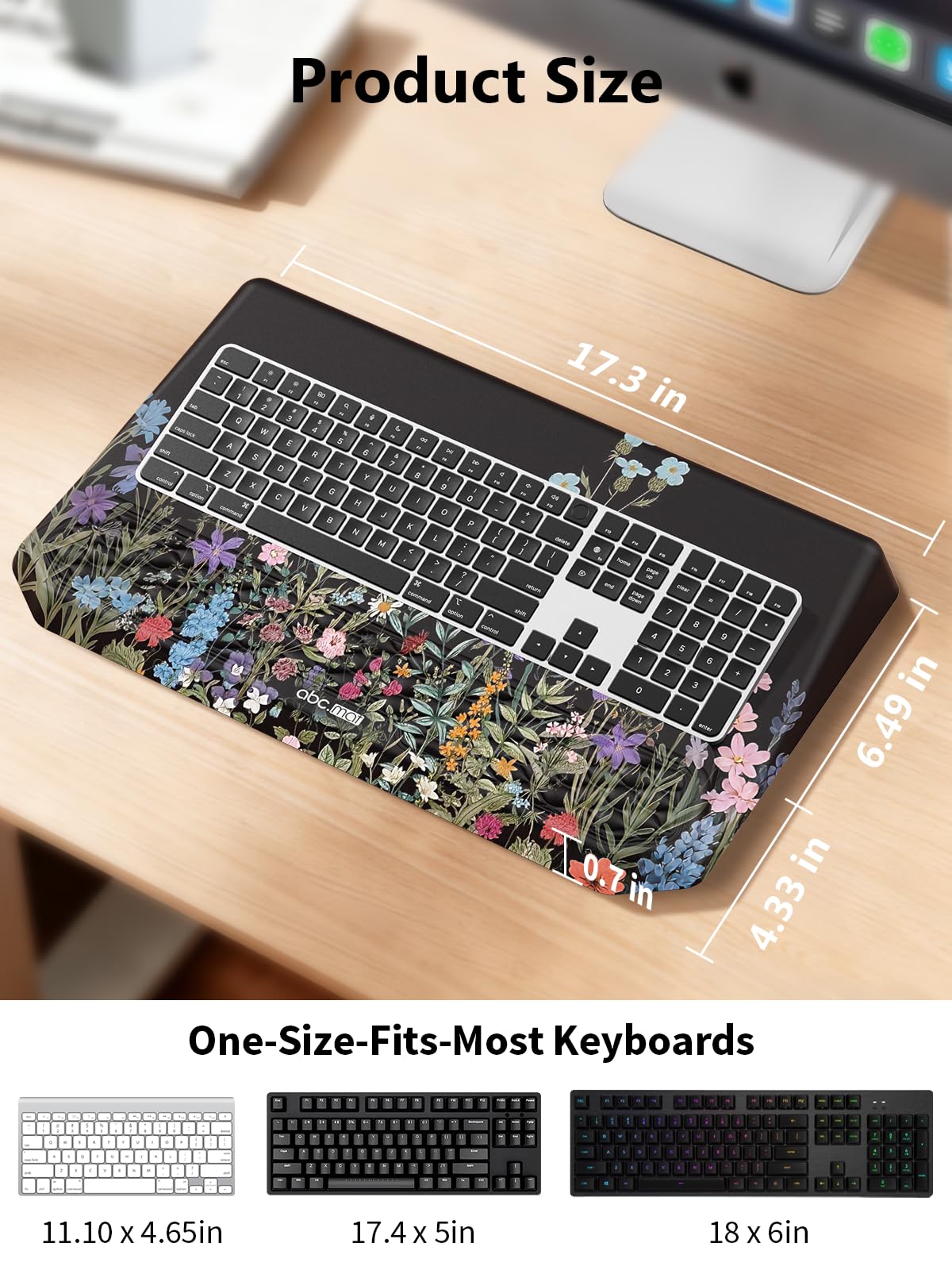 2-in-1 Ergonomic Keyboard Stand with Wrist Rest, Comfy Keyboard Riser Holder with Massage Design, Flower