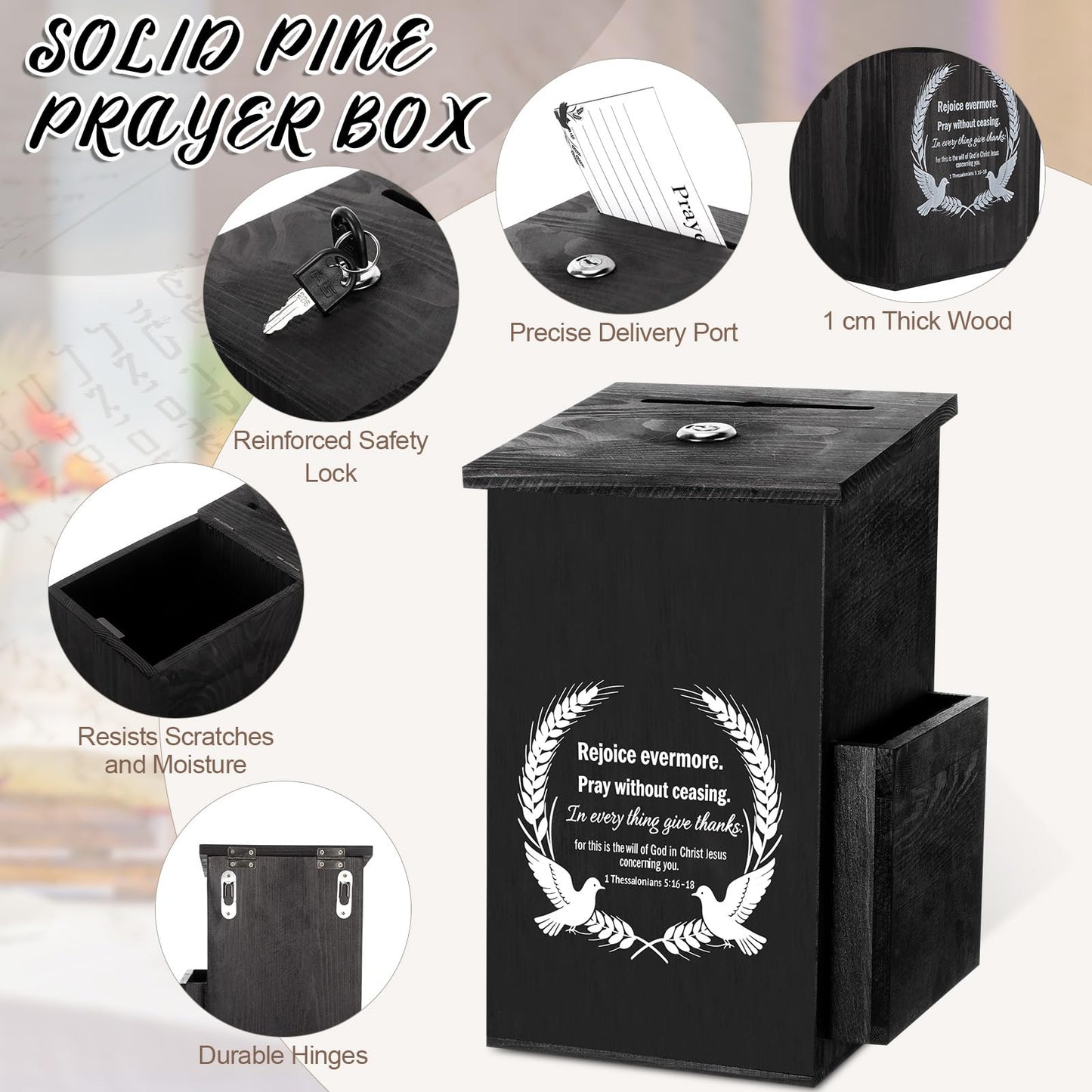 Roowest Prayer Request Box with Cards - Lockable Wooden Church Offering Box, Faith Giving & Let Go Prayer Case for Church, Home, Group Worship - 100 Cards Included