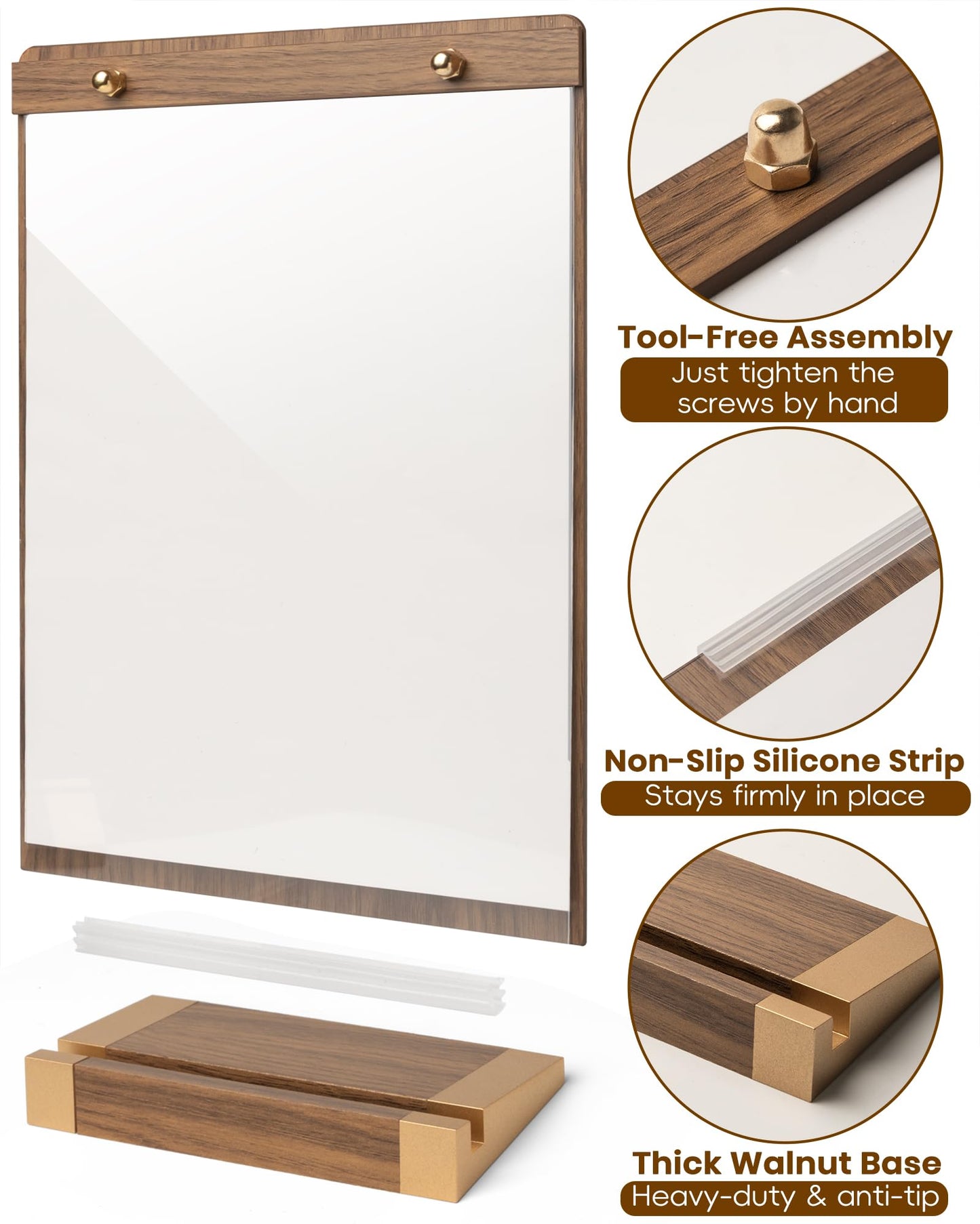 EliteSign Acrylic Sign Holder 8.5 x 11 with Walnut Wood Base, Clear Plastic Commercial Display Stand for Menu, Poster, Flyer, Table Paper Frame for Restaurant, Office, Store, Bar, Wedding (3pk)