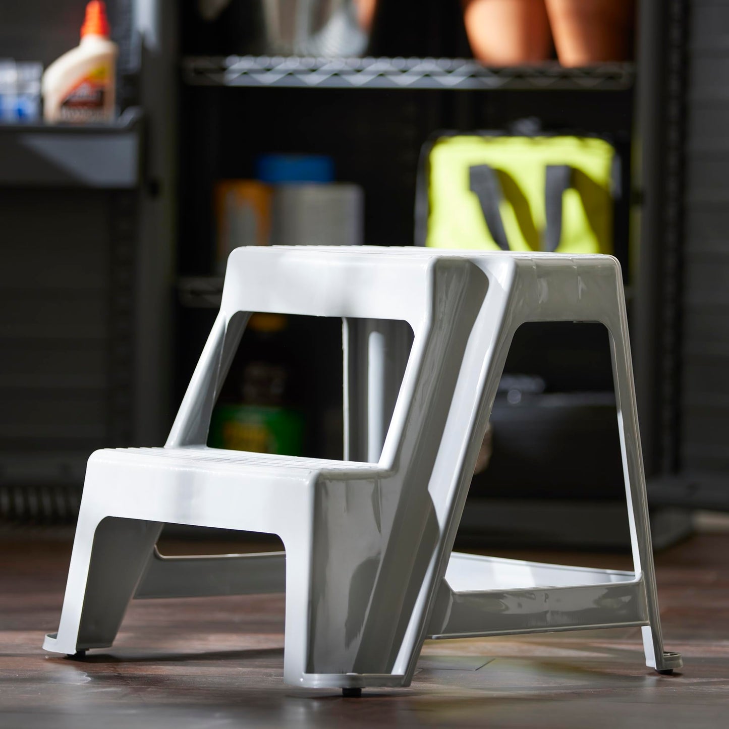 Gracious Living 2-Step Stool, Portable Plastic Stepping Stool for Dorm, Home, Classroom, or Office, 18"L x 18.75"W x 16"H - 300 Pound Capacity, Gray
