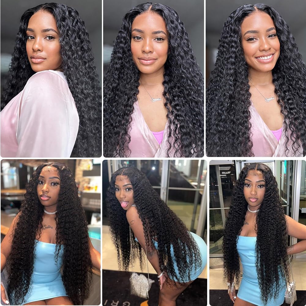 UFHUFH 28inch Deep Wave Lace Front Wigs Human Hair 13x4 Curly Human Hair Wig Pre Plucked with Baby Hair HD Transparent Lace Frontal Hair 200% Density Glueless Wet and Wavy Human Hair Wigs