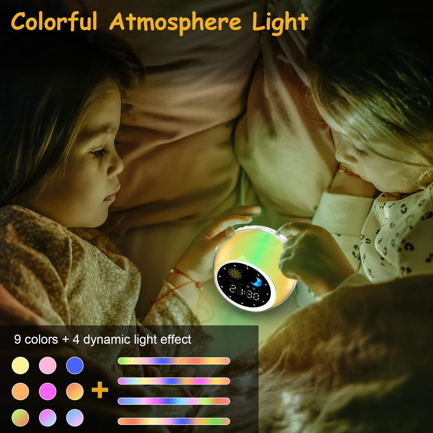 Mulukiss Alarm Clock for Kids, Bluetooth Music Player&Digital Clock, Sleep Sound Machine for Kids Bedroom, Kids Alarm Clock Sleep Trainer with Wake up Light, Ok to Wake Clock for Kids
