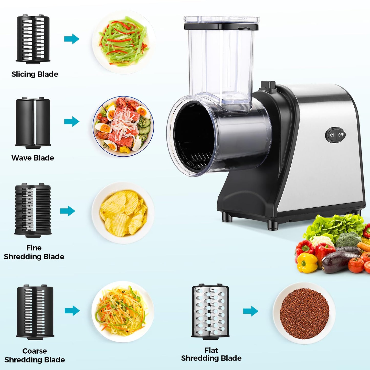 250W Electric Cheese Grater, Salad Maker for Home Kitchen Use, Cheese Grater Electric for Cheeses, Fruits, and Vegetables