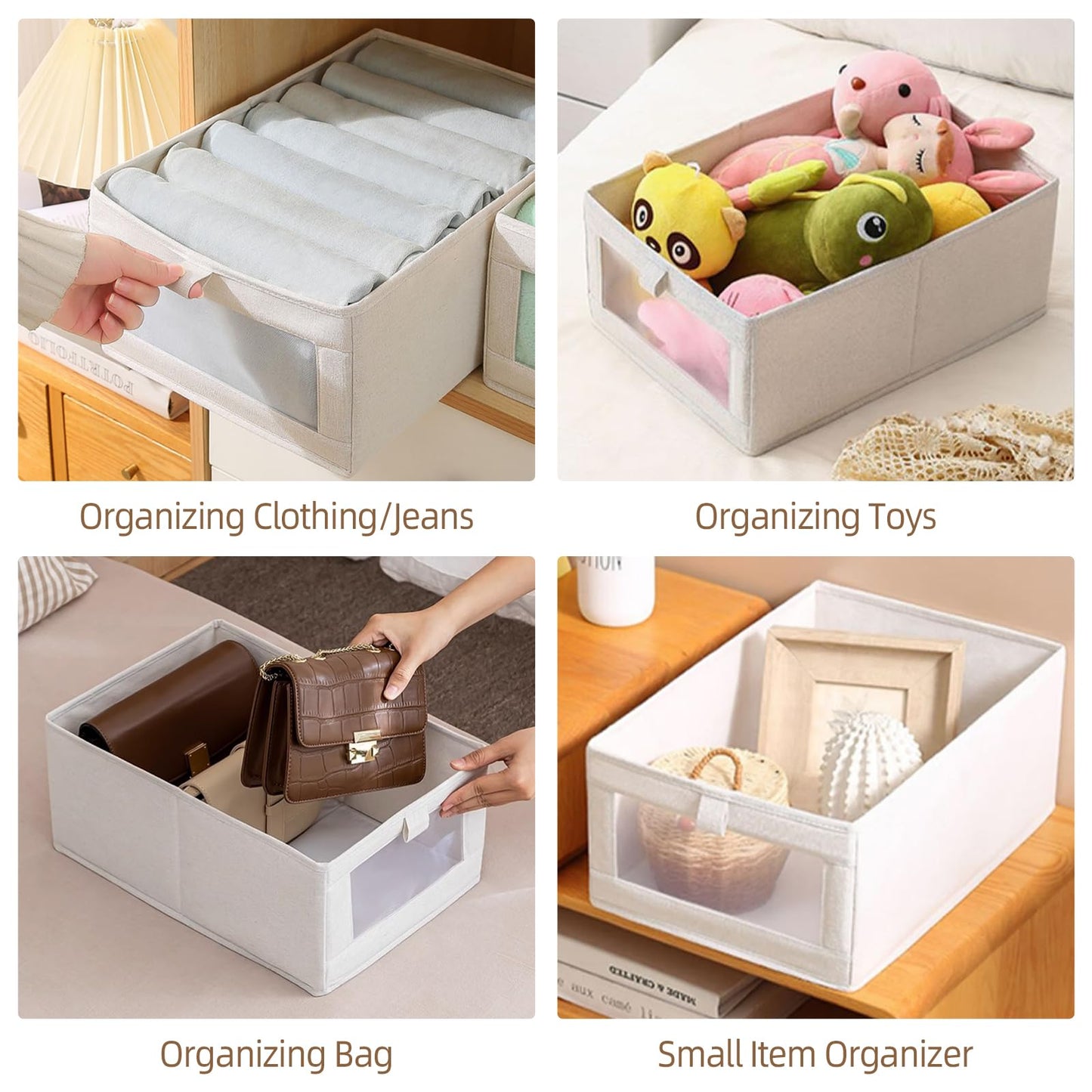 Linen Closet Organizers And Storage, 12 Pack Closet Storage Bins Linen Closet Baskets for Closet Organization Foldable Closet Organizer Bins with Clear Window For Organizing Clothing, Jeans, Shelves