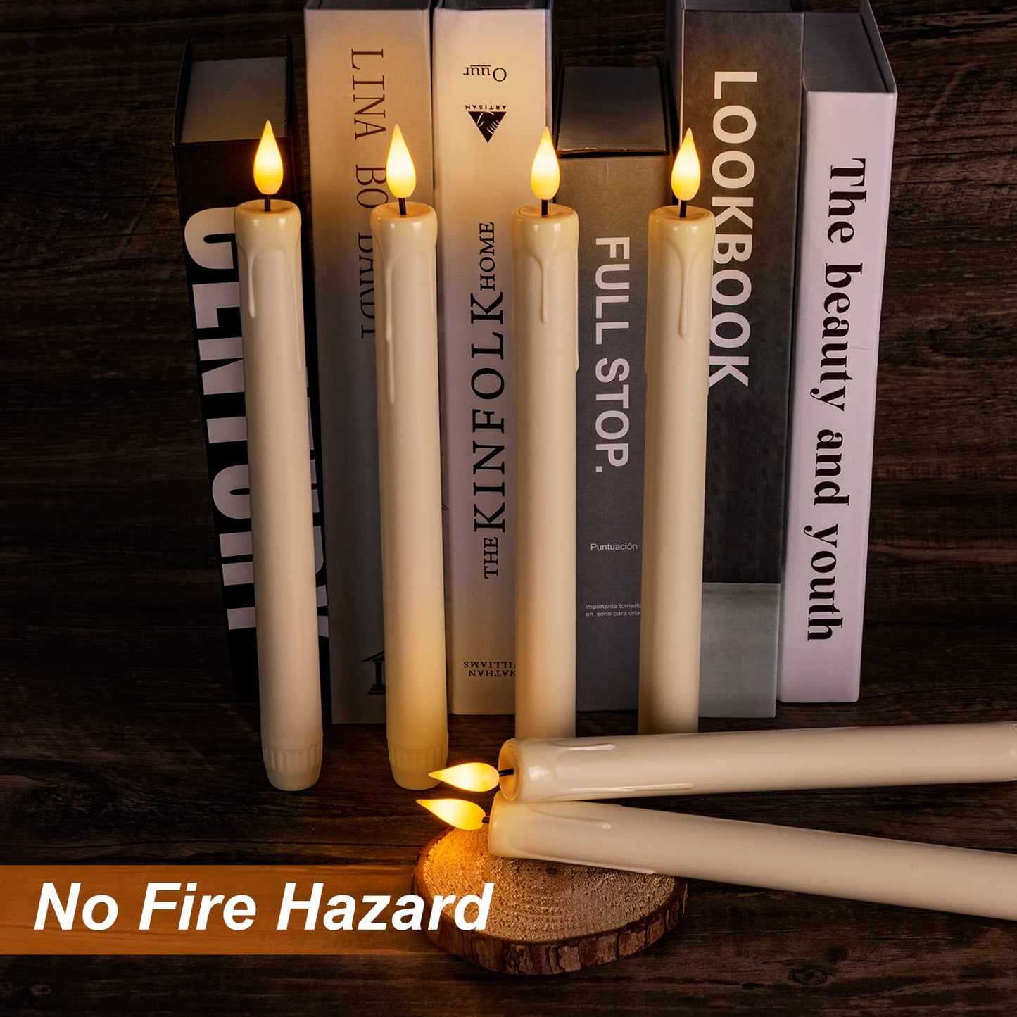 Homemory 24 Pcs Flameless Taper Candles with Remote, Timer, Dimmer, Plastic Battery Operated CandleSticks, Ivory Led Window Candles with Flickering Light, 9.6 Inches for Halloween Christmas Decoration