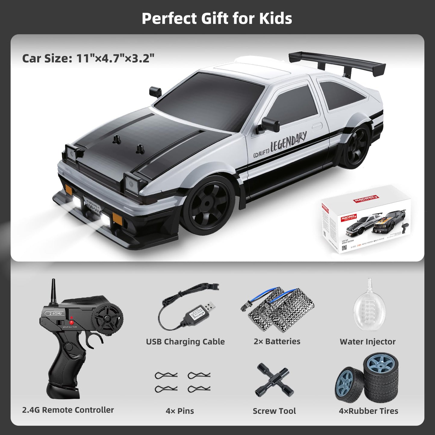 Sakeye RC Drift Car 2.4GHz 1:16 Scale 4WD High Speed Remote Control Cars Vehicle with LED Lights Two Batteries and Drifting Tires Racing Sport Toy Cars for Adults Boys Girls Kids