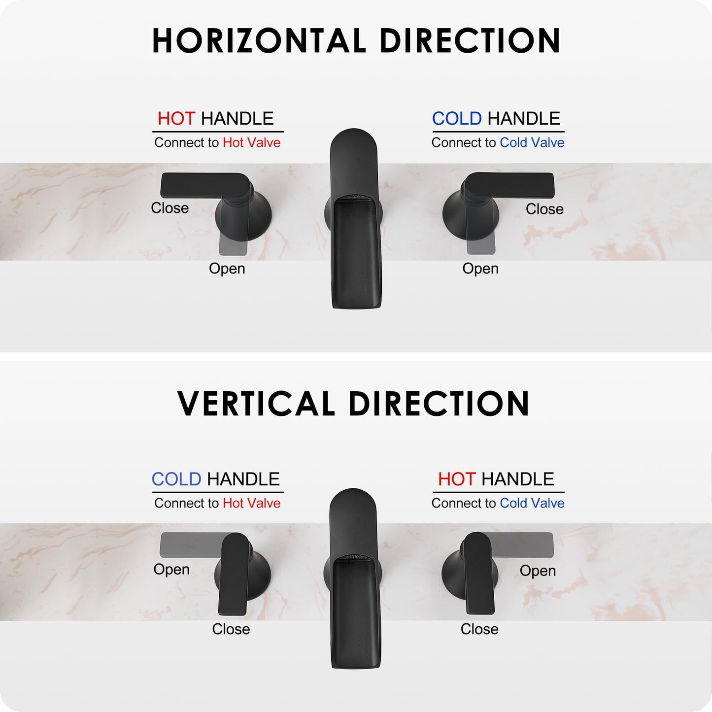 HOIGY Matte Black Widespread Bathroom Sink Faucet 3 Hole, 8 Inch Waterfall Faucet for Bathroom Sink with Pop-Up Drain and cUPC Supply Lines, 2 Handles for Vanity Lavatory Restroom, Brass Material