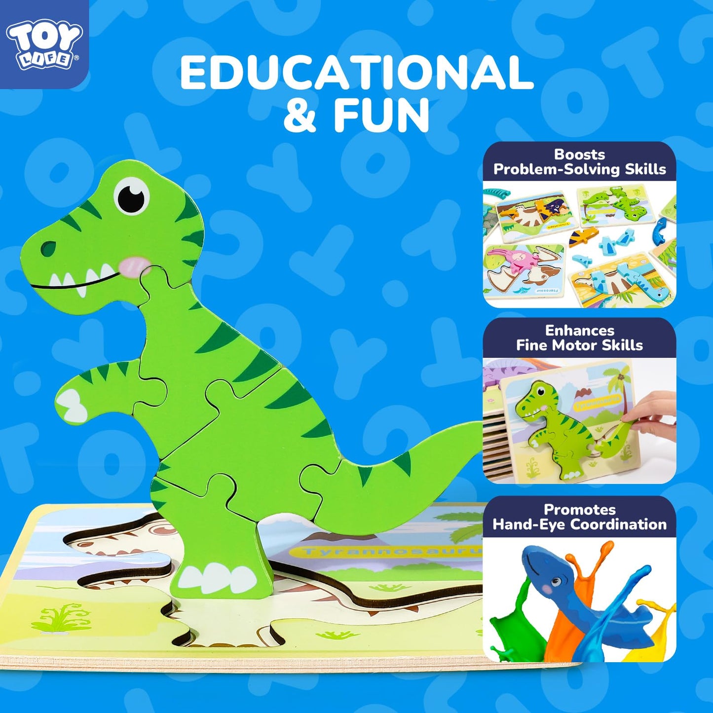 SWEYOGURT Toy Life Wooden Puzzles for Toddlers 1-3, 7 Pack Dinosaur Baby Puzzle for Kid Age 1-3, Dinosaur Toys for Kids, Montessori Toys for Kids Birthday Gifts for 1 2 3 + Year Old Boys Girls
