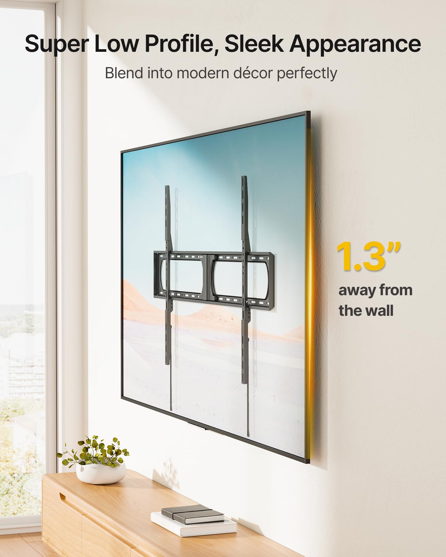 monTEK Heavy Duty XXL Fixed TV Wall Mount for 37–140" Flat & Curved TVs up to 300 lbs, 4× Load Tested, 1.25" Ultra Slim Low Profile Bracket, Fits 16"/18"/24" Wood Studs,VESA 1200×800mm