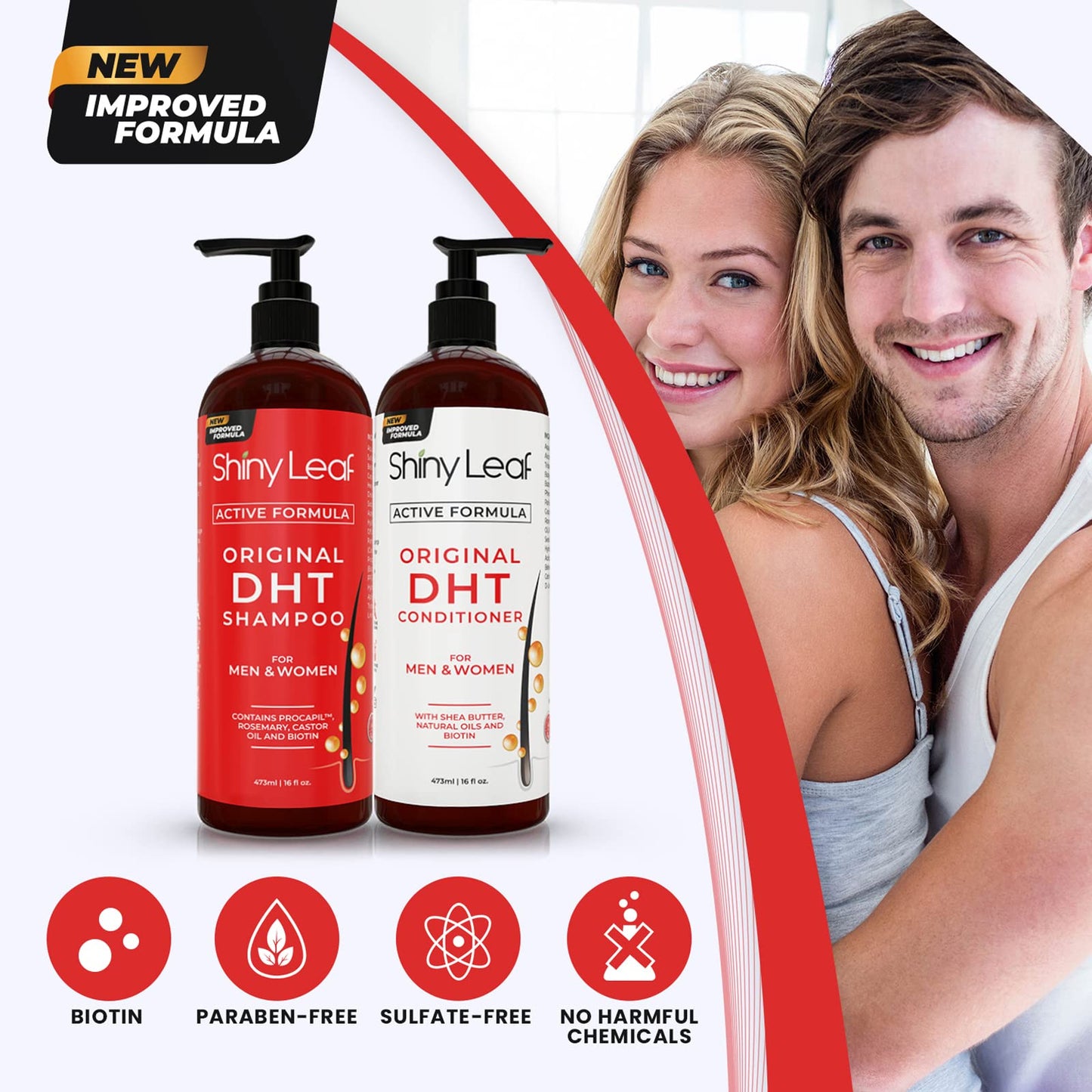 DHT Blocker Shampoo and Conditioner for Hair Loss With Biotin For Men, Women, Anti-Hair Loss Treatment, Rosemary Leaf Oil and Asparagus Extracts, for Thinning Hair (Shampoo and Conditioner) (1 Set)