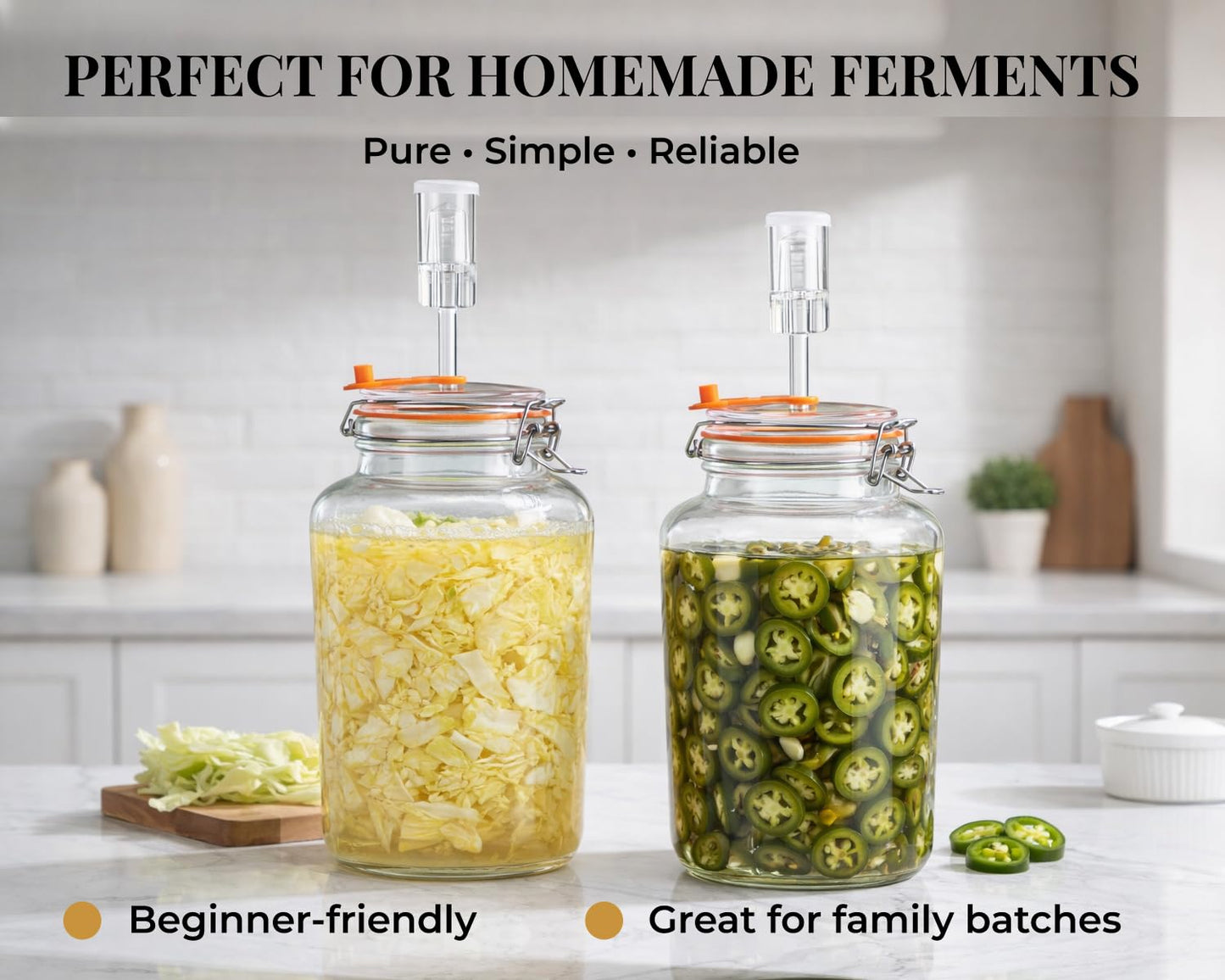 Glolaurge 1 Gallon Fermentation Jars, 2 Pack Glass Fermentation Kit with Airlocks & Weights, Wide Mouth Fermenting Jars for Sauerkraut, Kimchi, Pickles, Mead & More
