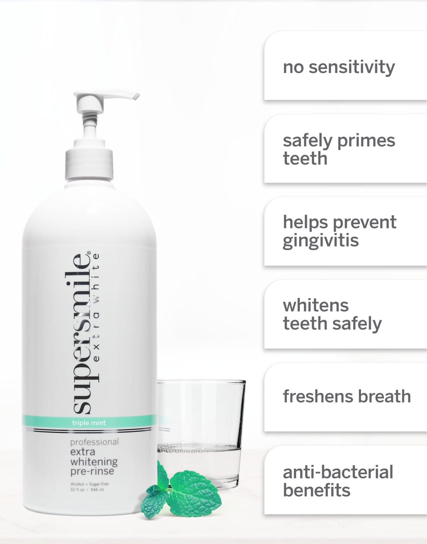 Supersmile Jumbo Extra Whitening Pre-Rinse, Clinically Formulated Pre-Brush Dental Mouthwash, 32 oz