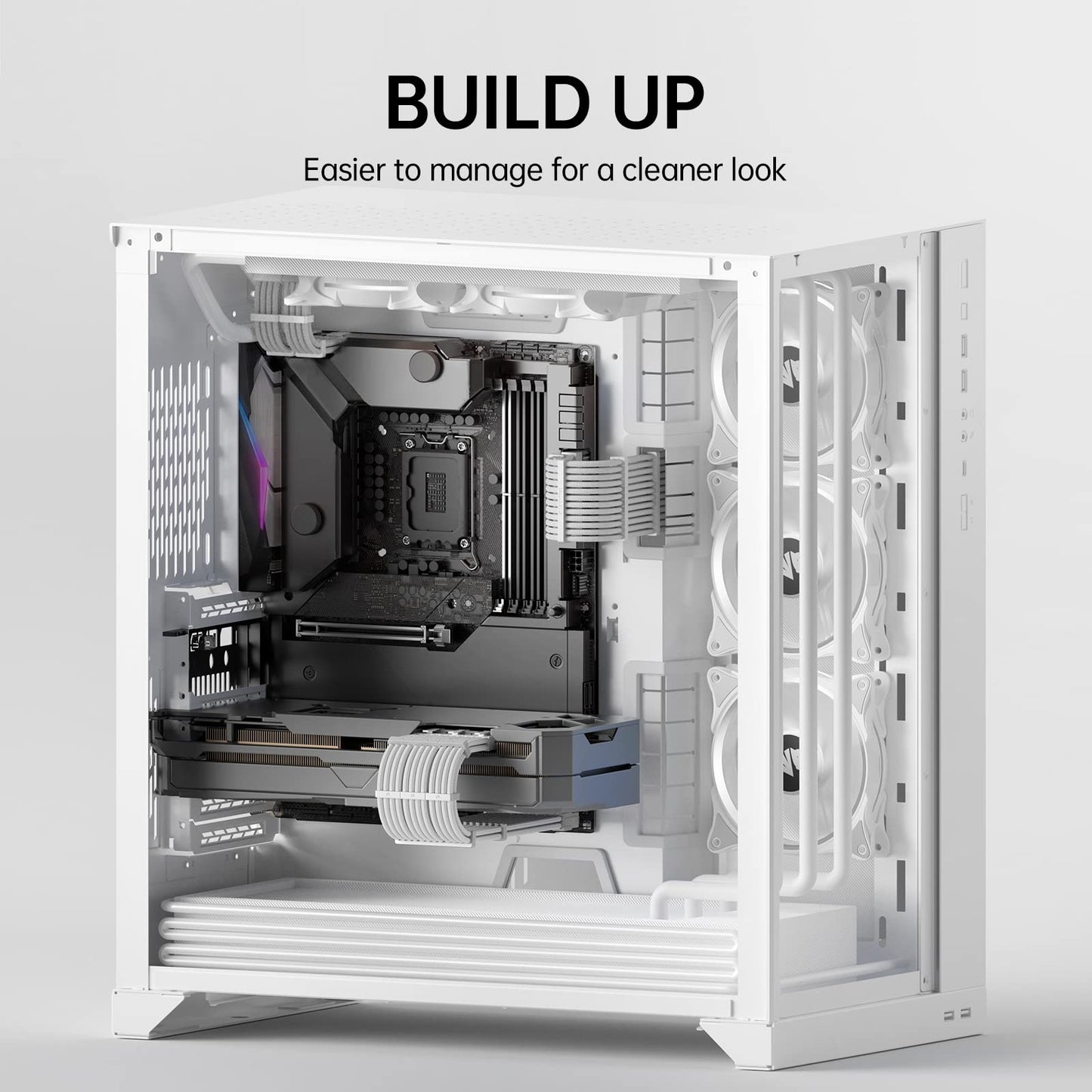 AsiaHorse Power Supply Sleeved Cable, 16 AWG PSU Extension Cable Kit of White Connector, 1x24Pin/2x4+4 EPS/3x6+2 PCI-E, 30cm Length with Combs-White