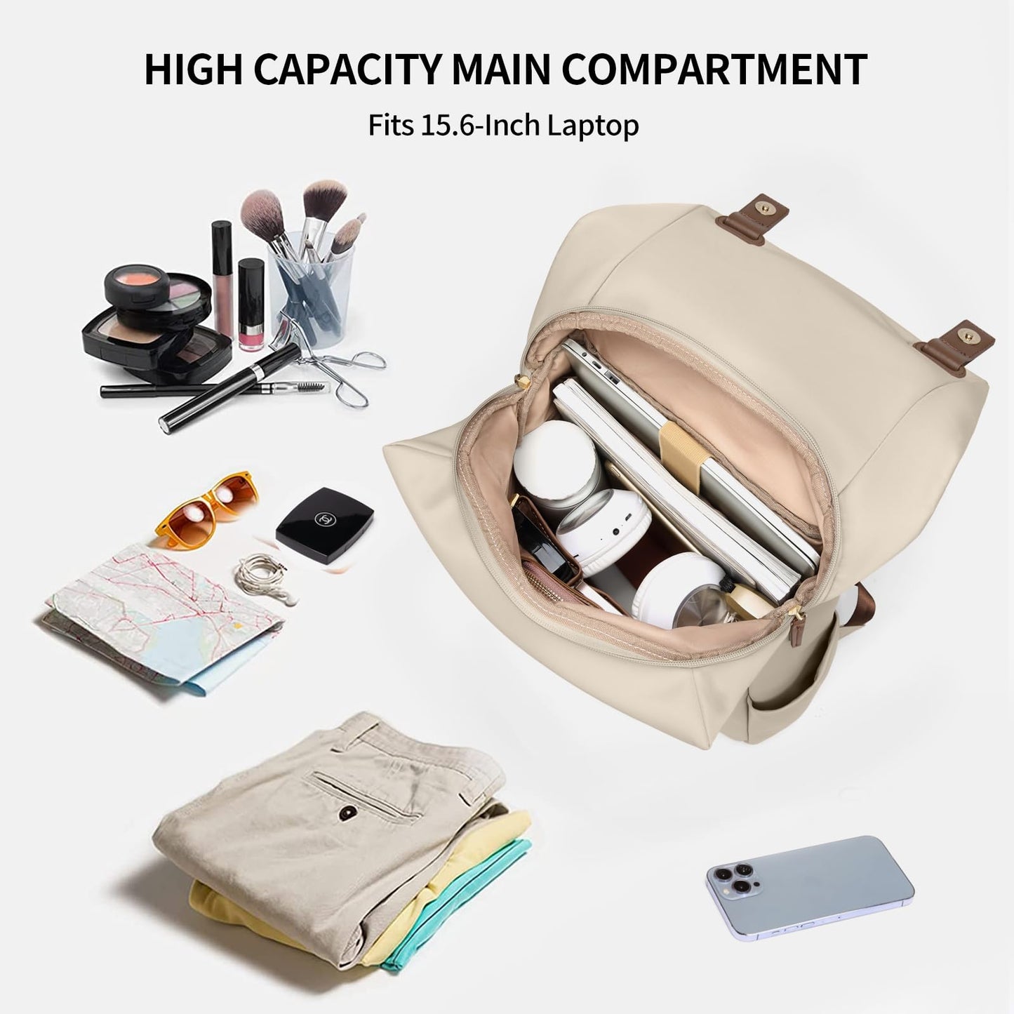 GOLF QUALITYWomen Laptop Backpack Computer Backpacks Carry On Waterproof backpack Fits 15.6Inch Notebook Travel Commute College (Apricot)