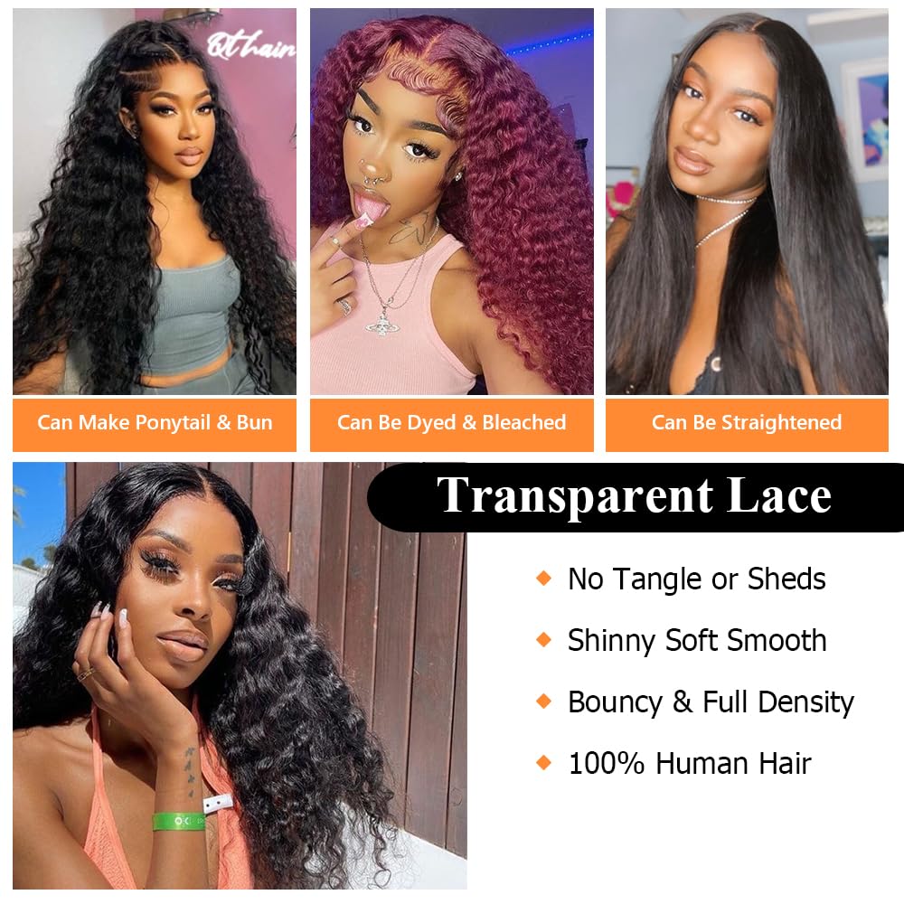 QTHAIR 14A 13x4 HD Lace Frontal Human Hair 20 Inch Deep Wave Frontal Pre Plucked with Baby Hair Ear to Ear Transparent Lace Frontal Closure 100% Virgin Deep Wave Human Hair Frontal 1B Natural Black