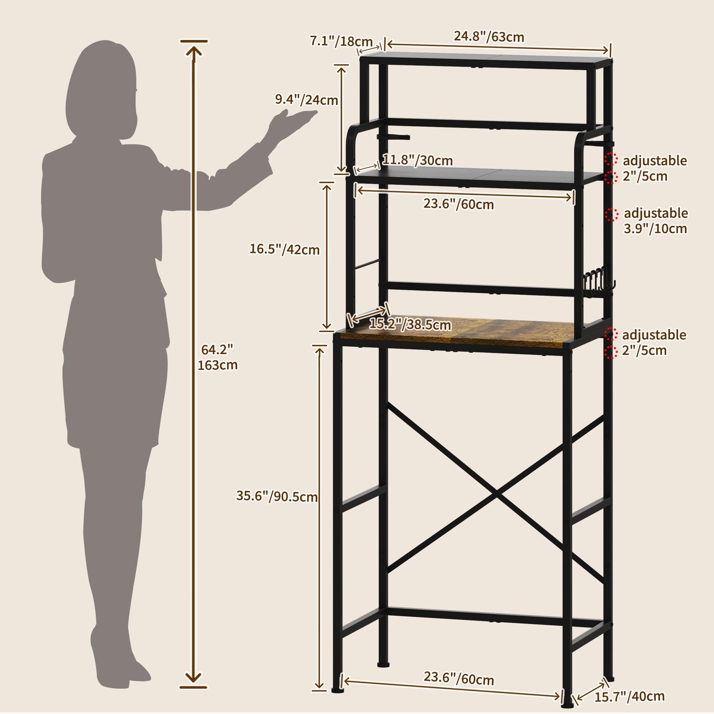 Yuyetuyo 3-Tier Mini Fridge Stand Shelf with Storage, Microwave Organizer Shelf and Mini Fridge Cabinet with Storage for Kitchen, Dorm, and Coffee Bar with Mini Fridge Space