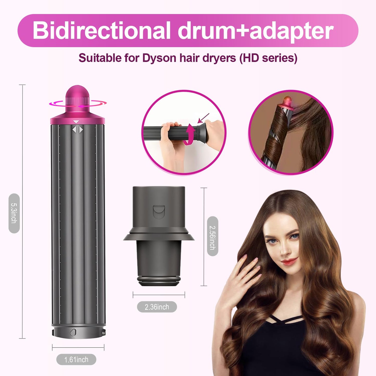 40MM/1.6 Inch Long Curling Barrel Curling Brush Attachment, Compatible withDyson Hair CurlersCurling Barrel withAdapter forAirwrap StylerFor use with hair styling toolsModels HS01 /HS05 HD01/HD08