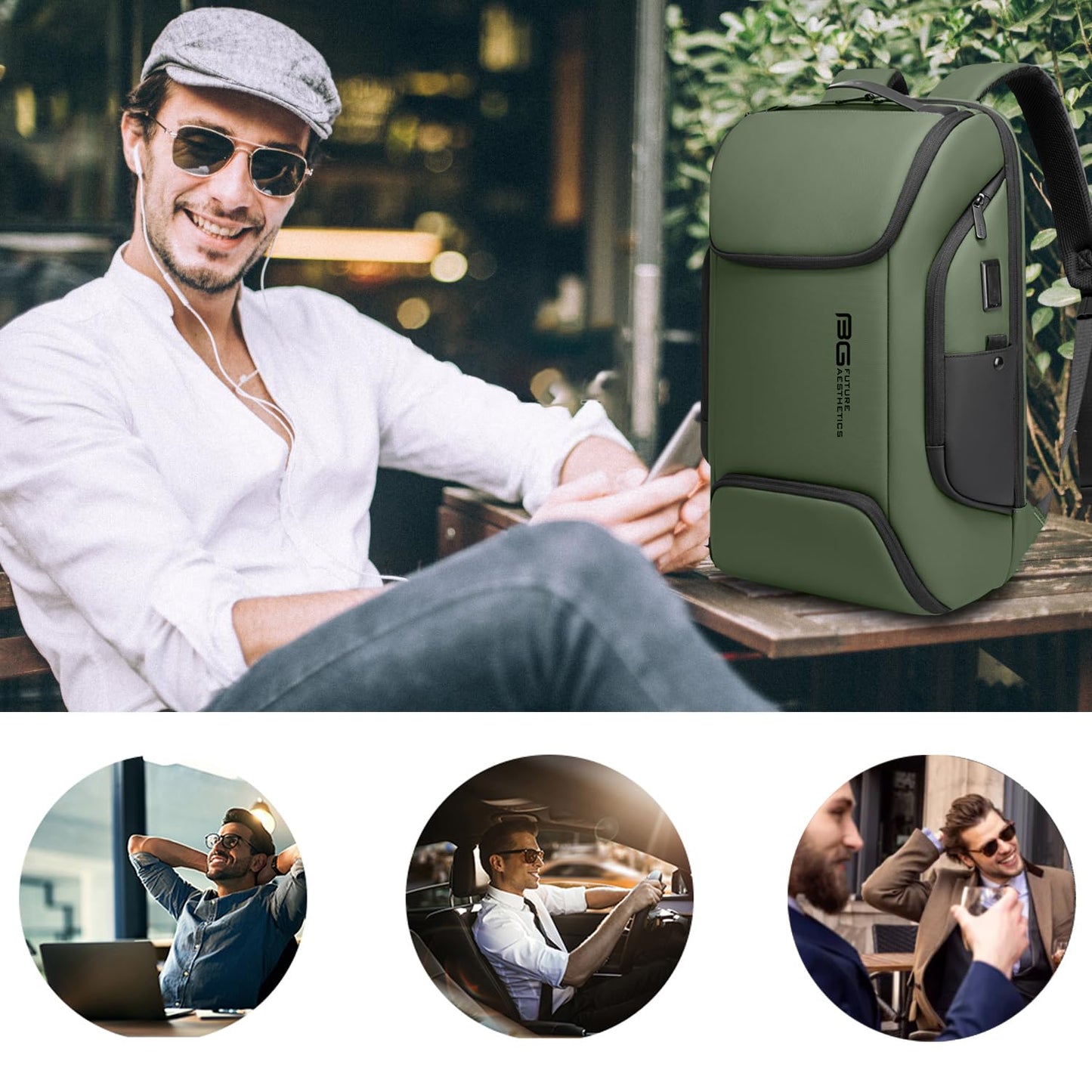 BANGE Business Laptop Smart backpack Can Hold 15.6 Inch Laptop Commute Backpack Carry on bag for men and women (Green)