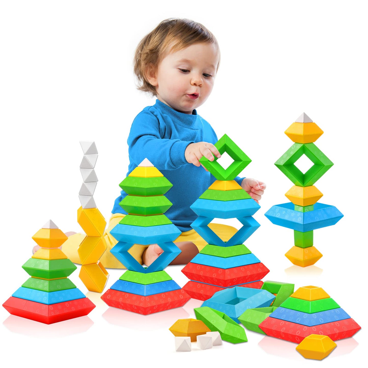 Montessori Toys for 1 2 3 4 5 Year Old Boys Girls Toddlers Preschool Learning Activities 30Pcs Building Blocks Stacking Educational Toys STEM Sensory Toys Gifts for Kids Age 1-2 2-4