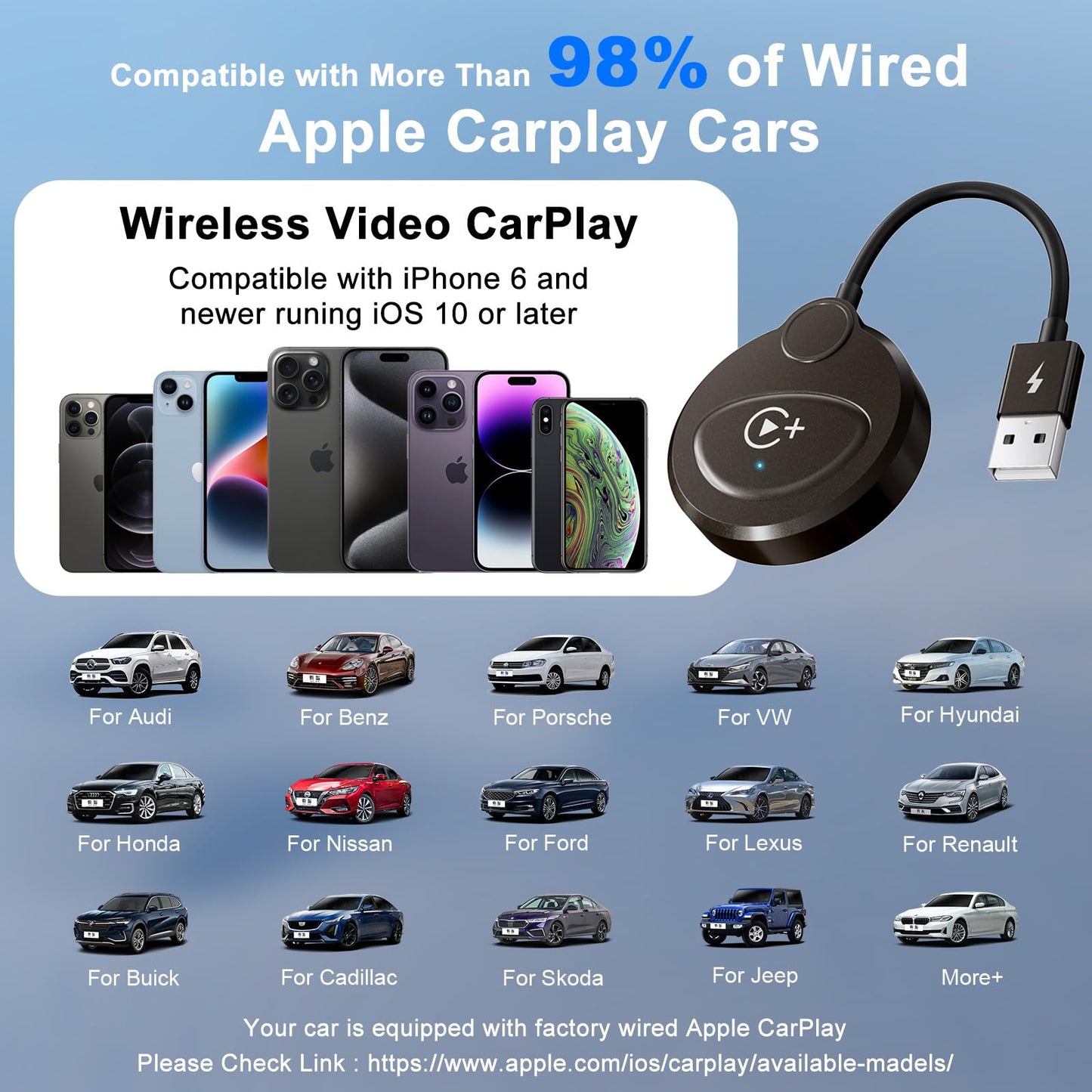 Wireless Carplay Adapter Built in YouTube Netflix,Carplay Wireless for Wired CarPlay to Wireless Support YouTube Netflix Tiktok Video Play,Easy Plug and Play_Black