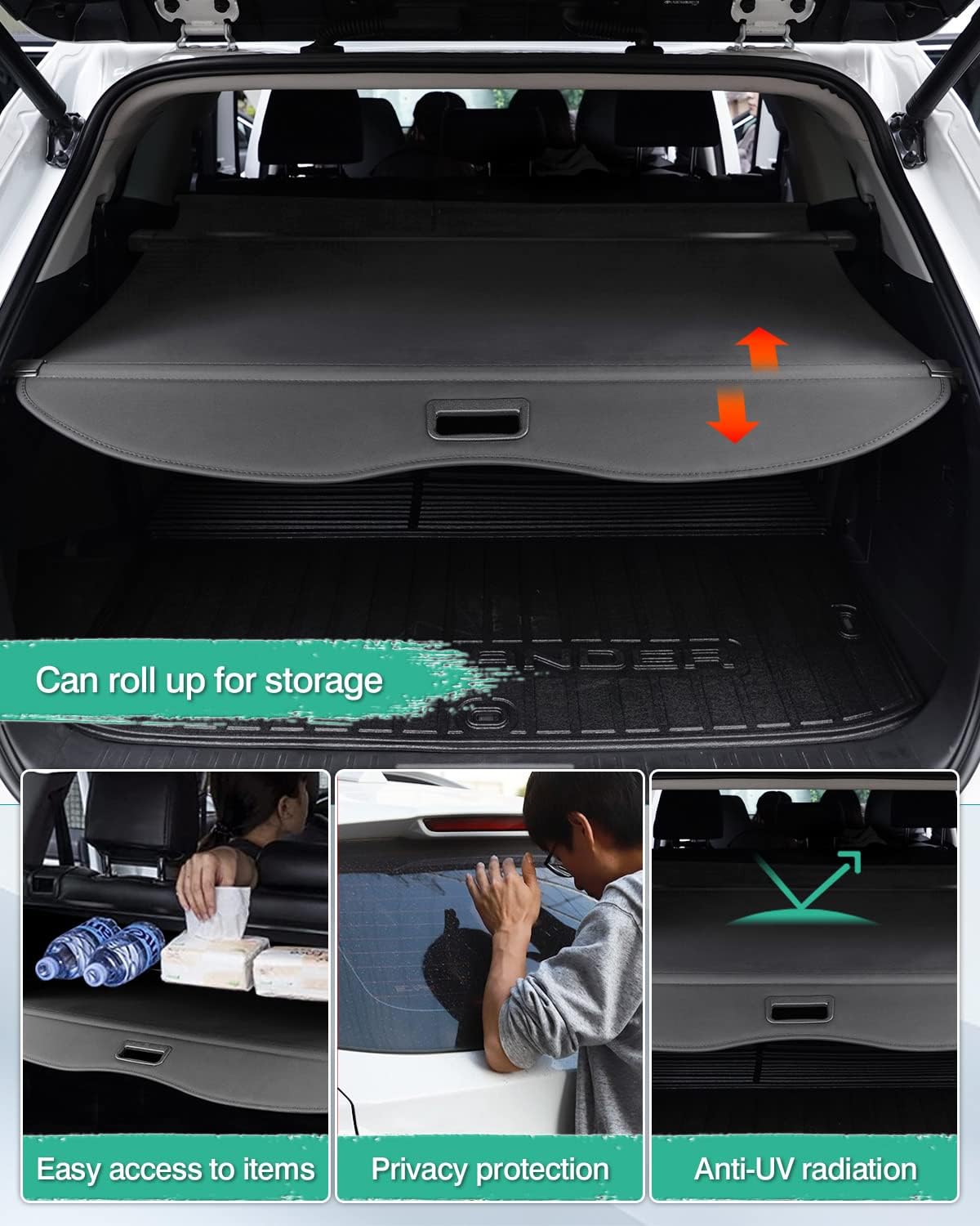 Powerty Cargo Cover for 2020-2025 2026 Toyota Highlander, Carbon Fiber Texture Trunk Cover Retractable Rear Trunk Cargo Luggage Cover Security Shield Shade for Toyota Highlander Accessories