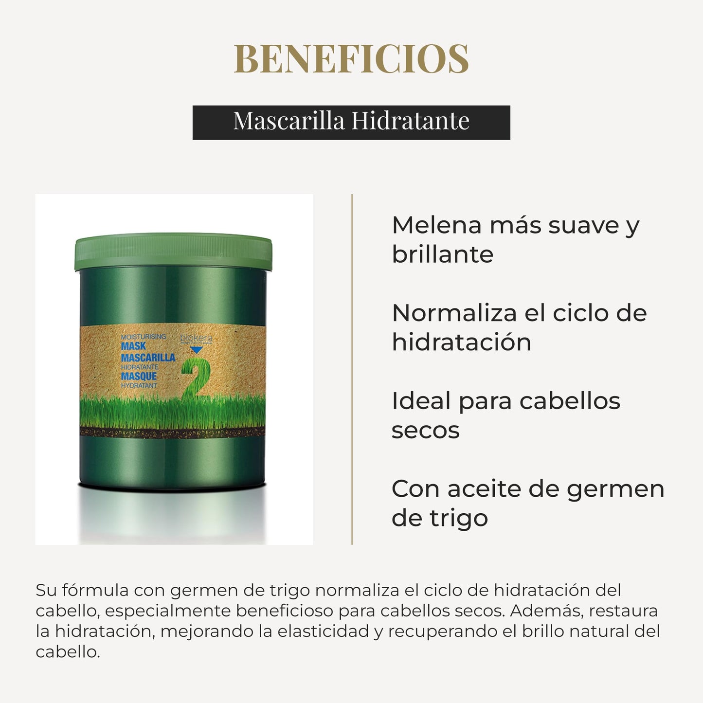 Salerm - Moisturizing Mask Biokera Natura - 1000 ml - Ideal for Dry or Dehydrated Hair - with Wheat Germ Oil - Deep Hydration - Smoother and Shinier Hair